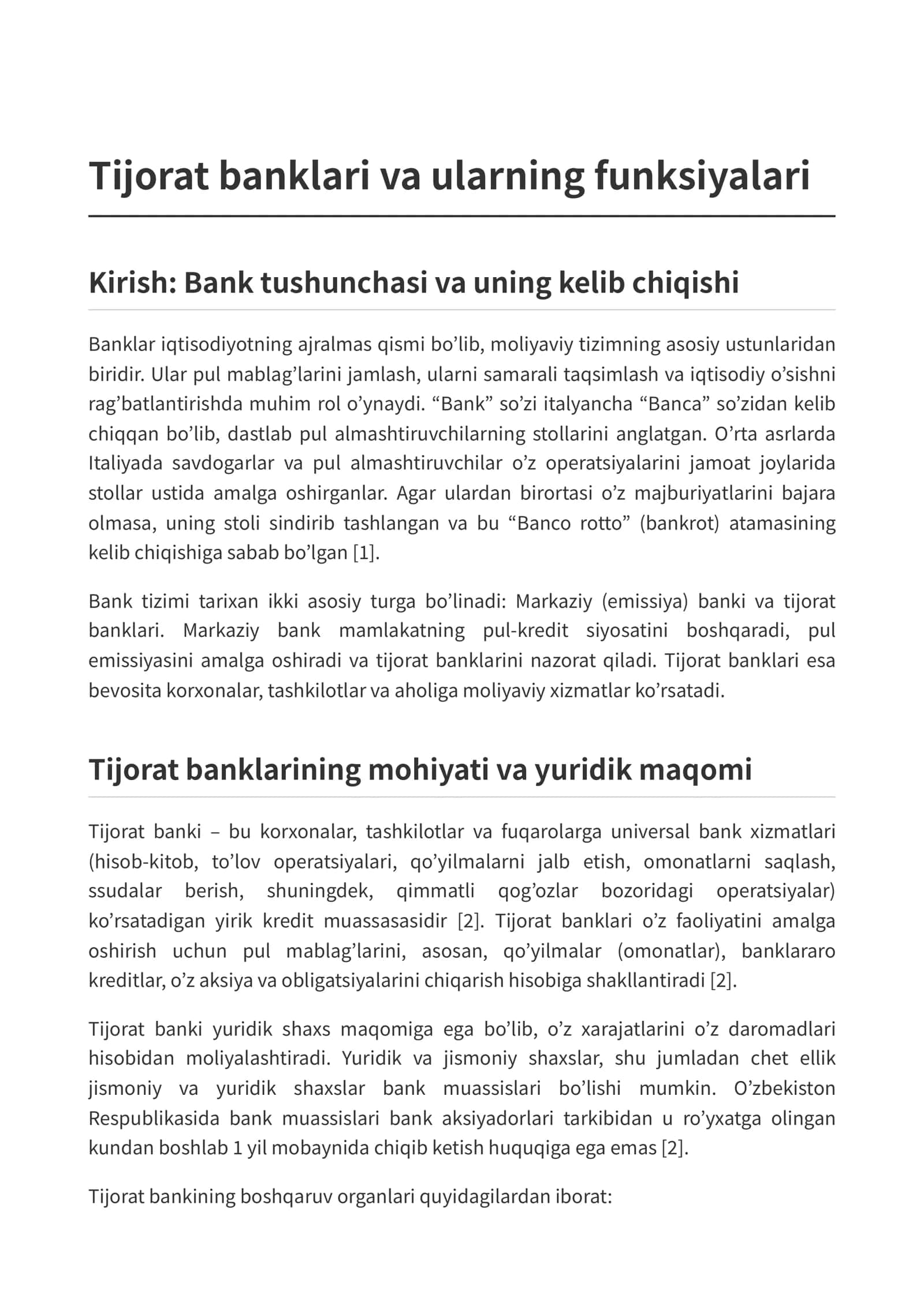 Tijorat banklari va ularning funksiyalari 1