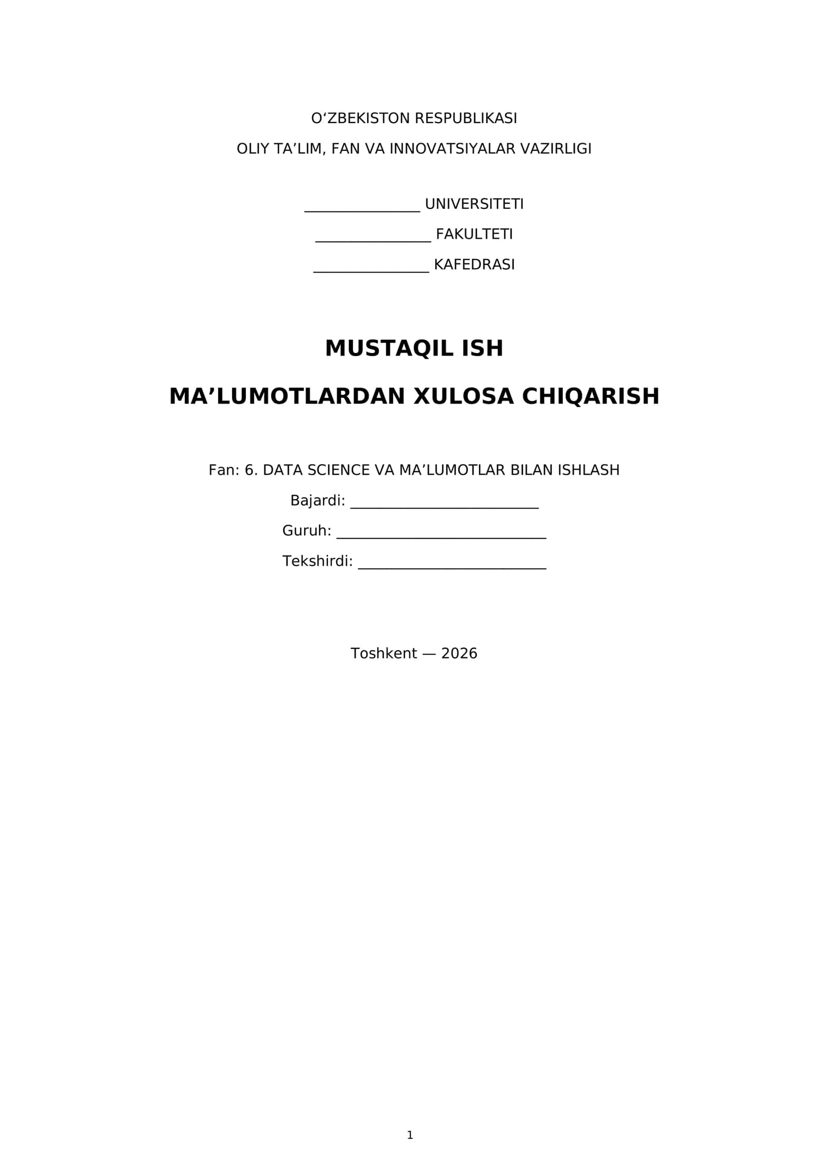 MA’LUMOTLARDAN XULOSA CHIQARISH 1
