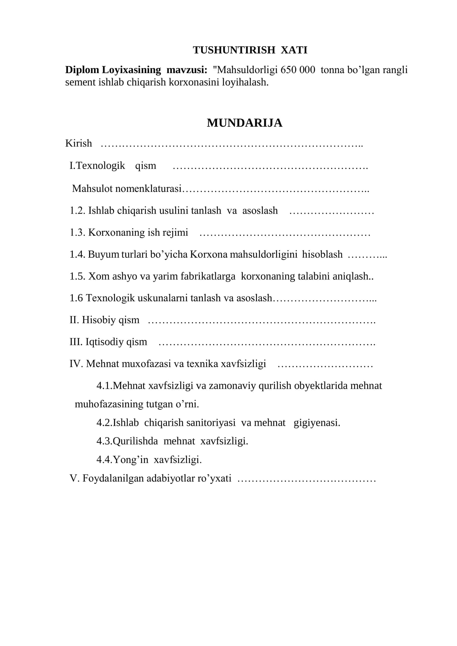 Rangli sement ishlab chiqarish korxonasini loyihalash 1