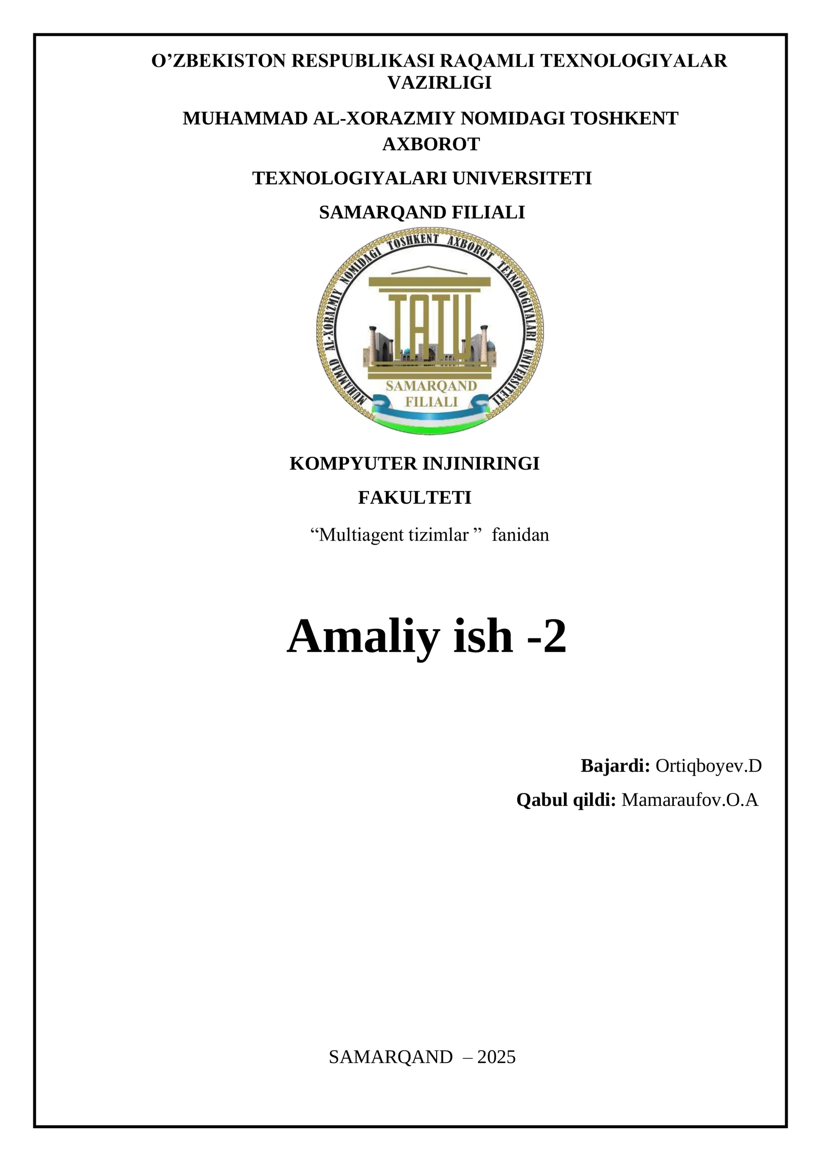 Multiagent tizimlar 1