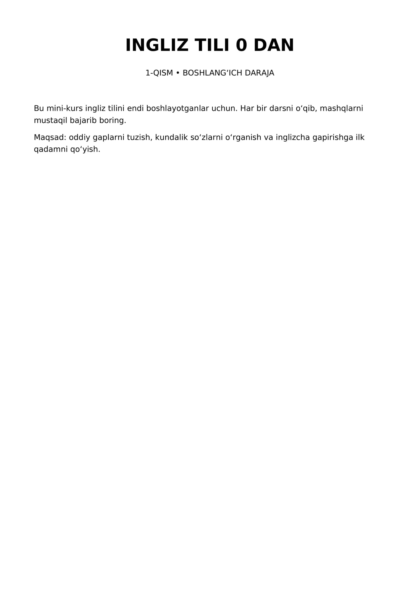 📚 Ingliz tili 0 dan — Boshlang‘ichlar uchun PDF 1