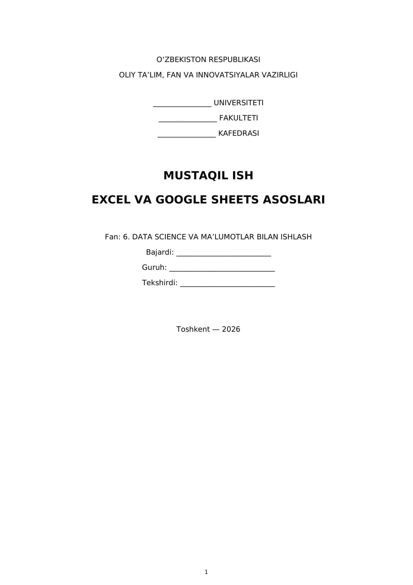 MUSTAQIL ISH EXCEL VA GOOGLE SHEETS ASOSLARI 1