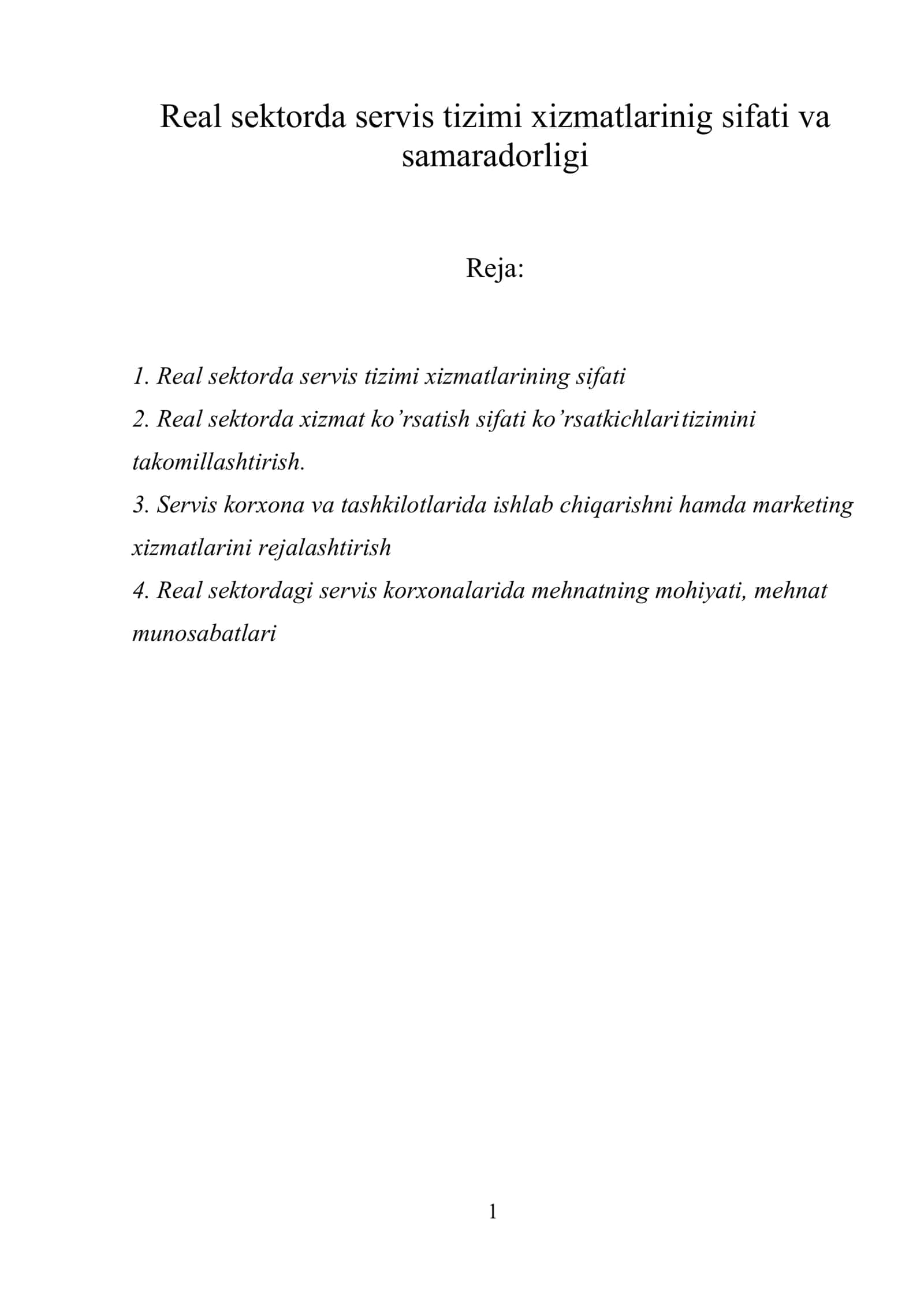Real sektorda servis tizimi xizmatlarining sifati va samaradorligi 1