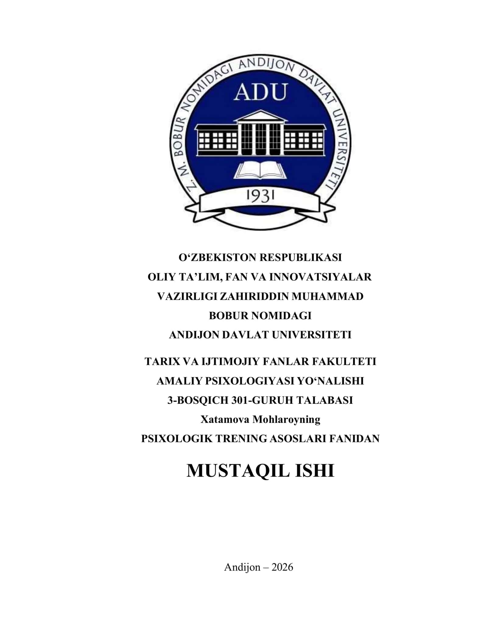 PSIXOLOGIK TRENING ASOSLARI FANIDAN 1