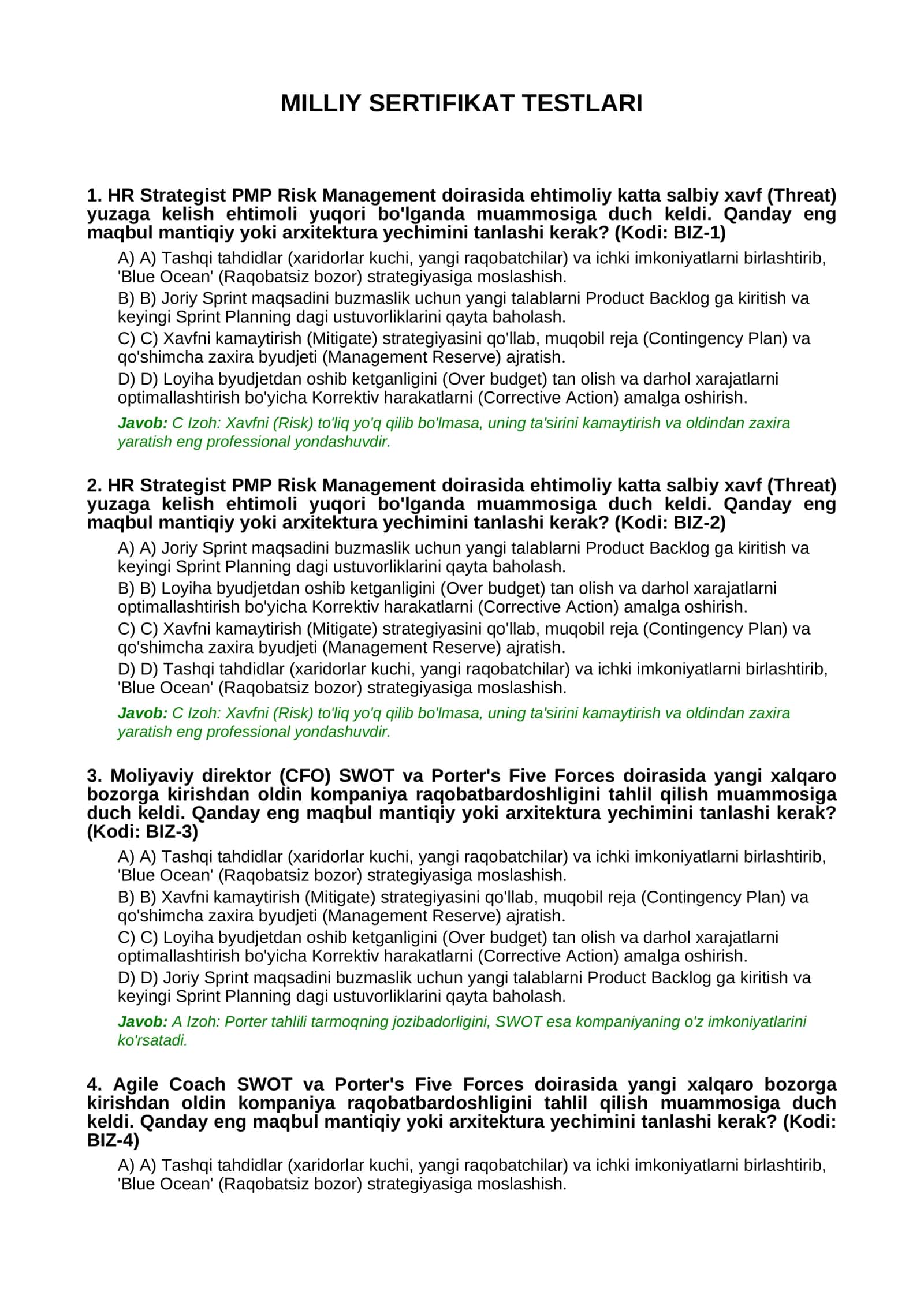 MILLIY SERTIFIKAT TESTLARI 1