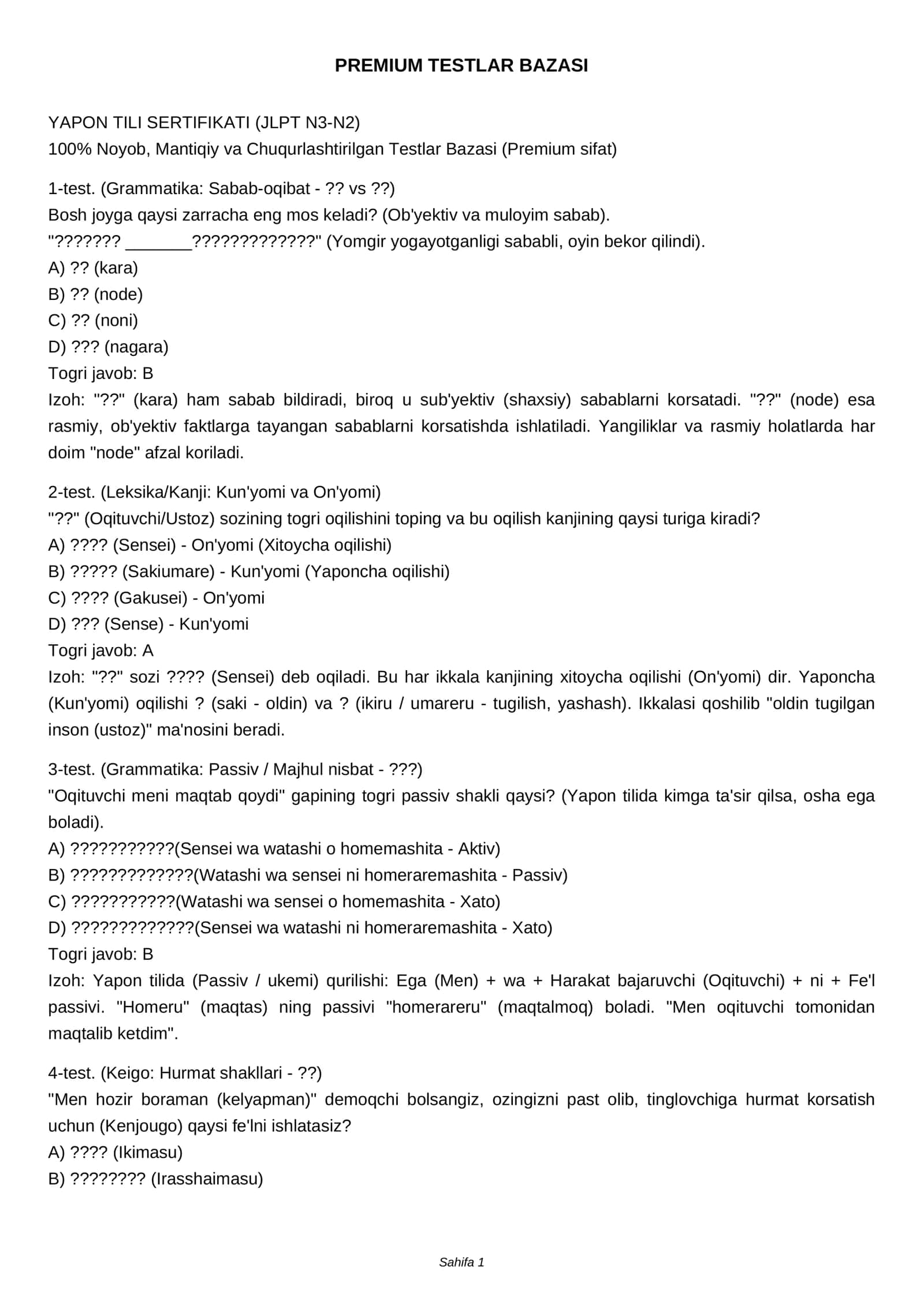 YAPON TILI SERTIFIKATI (JLPT N3-N2) 1