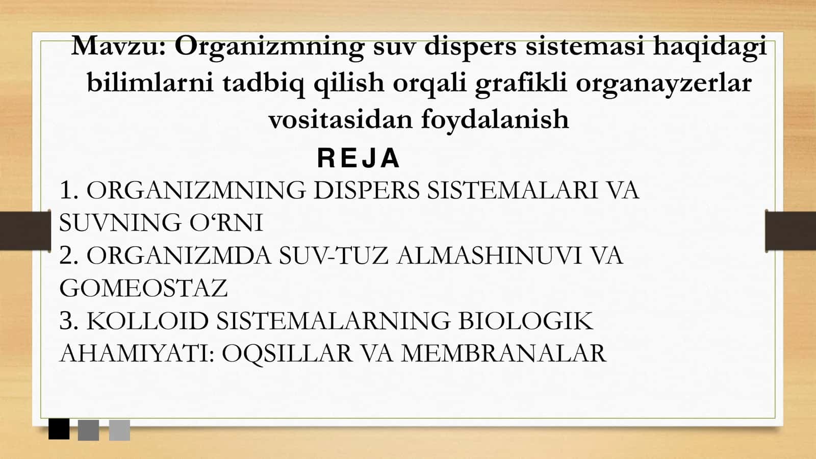 Organizmning suv dispers sistemasi haqidagi bilimlar 1