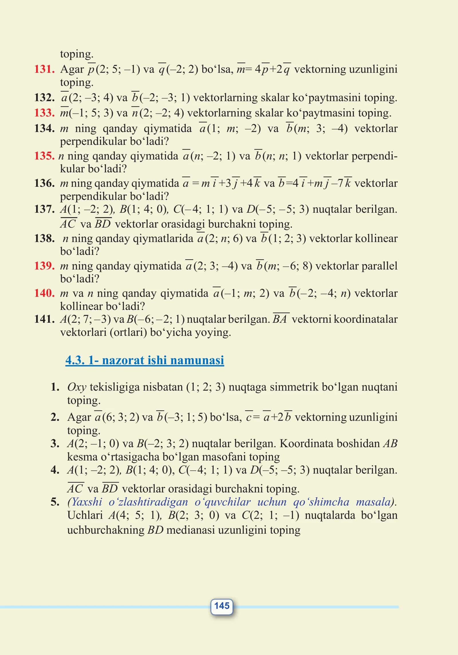 Vektorlarning skalar ko'paytmasi 1