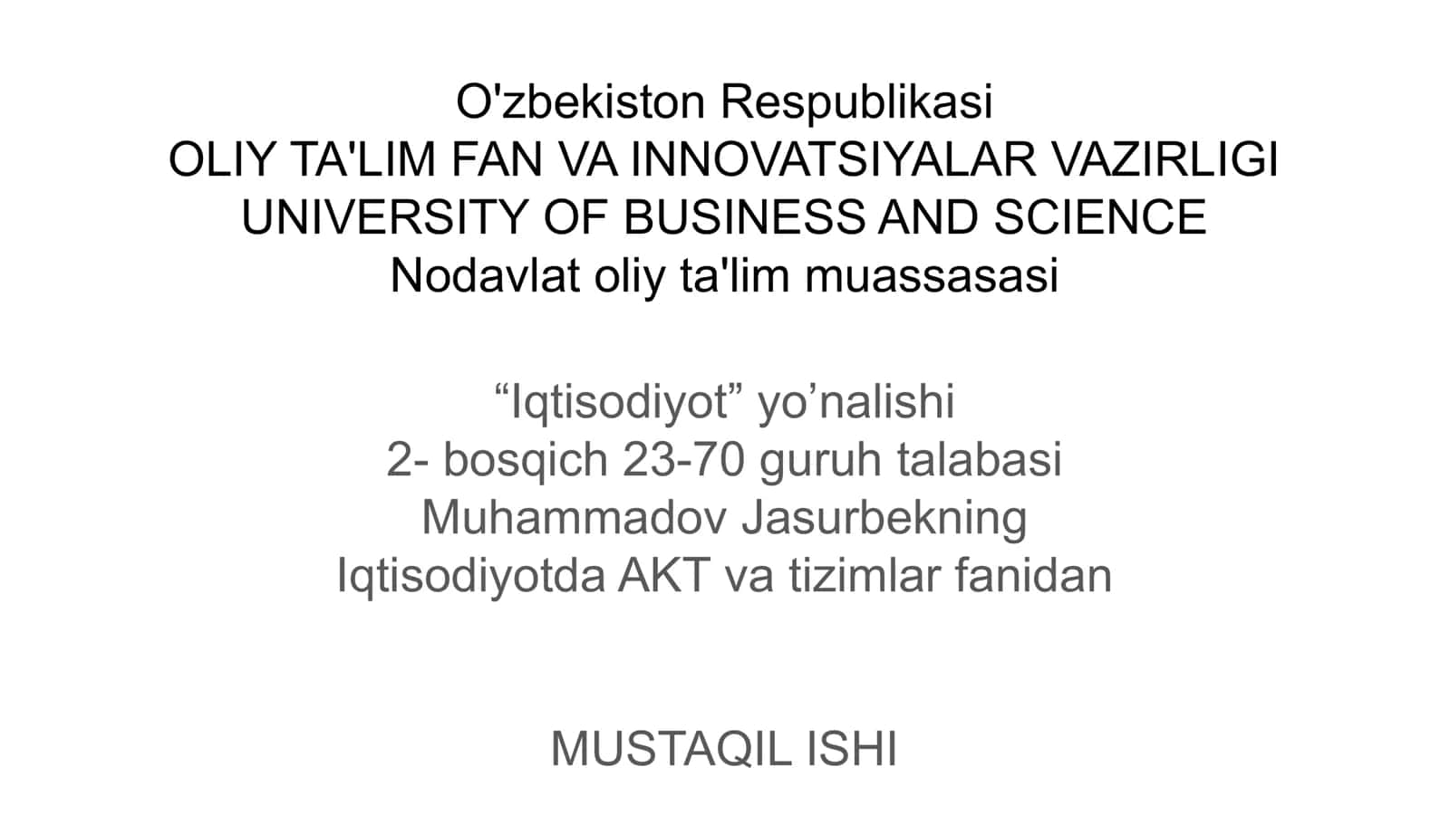 BILLING tizimini ishlash texnologiyasi va iqtisodiyotda qo'llash salmog'i 1
