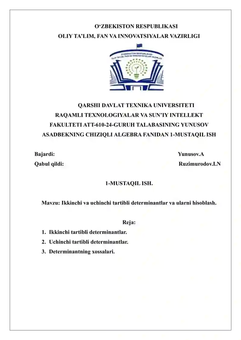 Chiziqli agebra Mustaqil ish