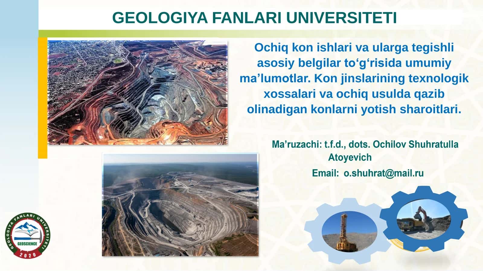 Ochiq kon ishlari va ularga tegishli asosiy belgilar to'g'risida umumiy ma'lumotlar 1