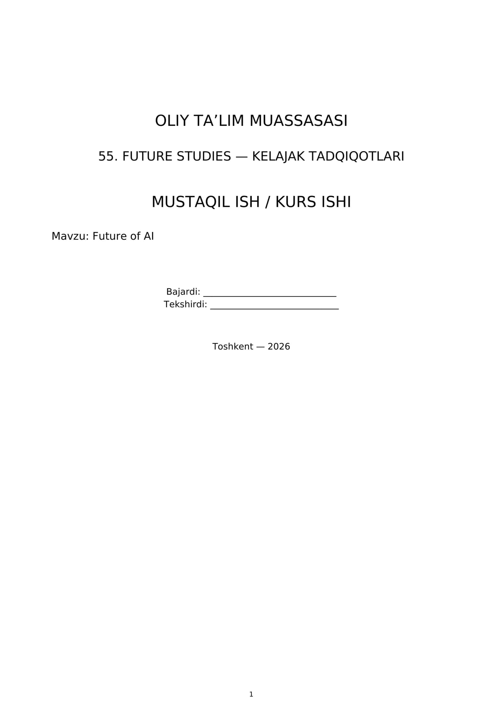 FUTURE STUDIES — KELAJAK TADQIQOTLARI 1