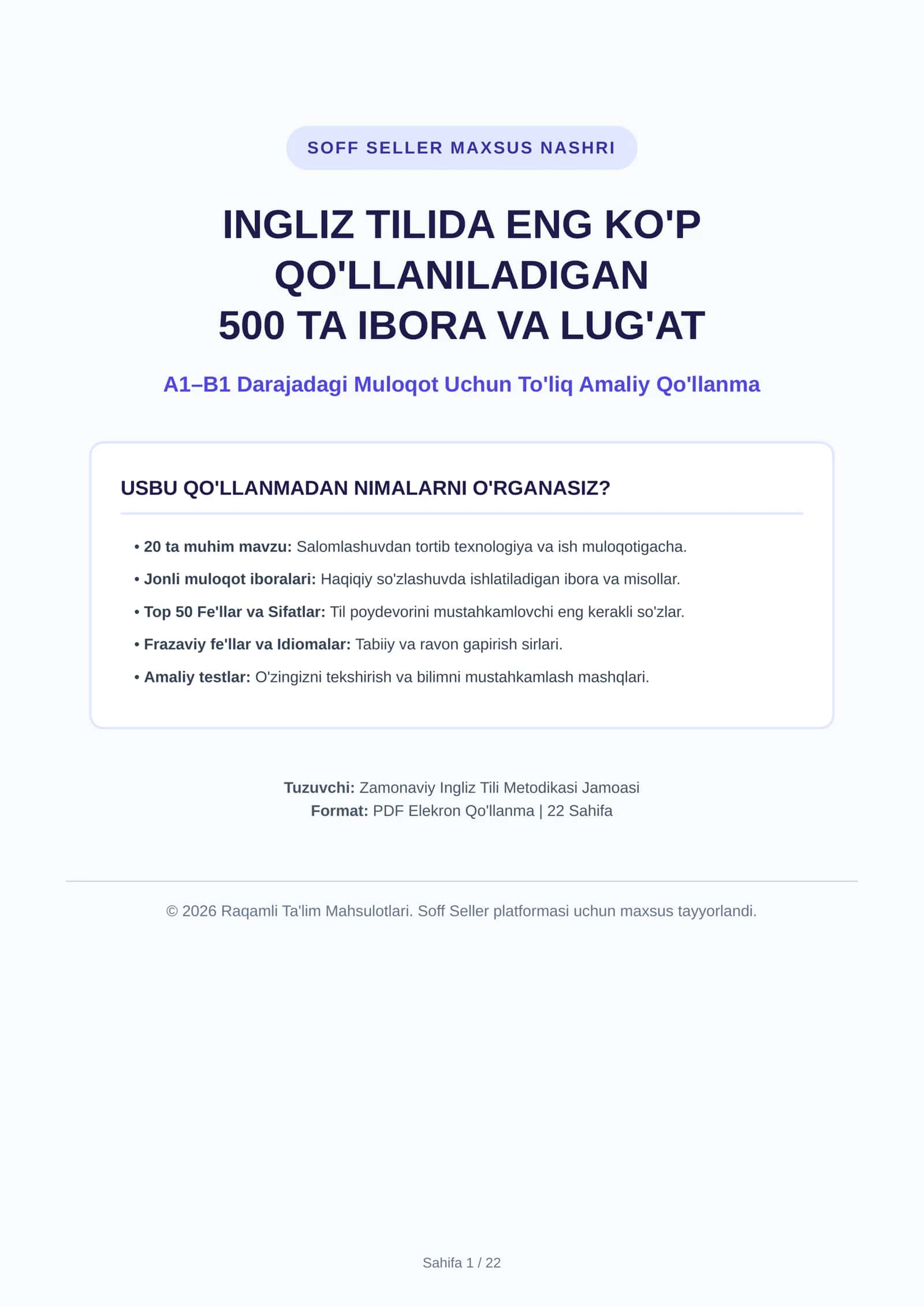 INGLIZ TILIDA ENG KO'P QO'LLANILADIGAN 500 TA IBORA VA LUG'AT 1