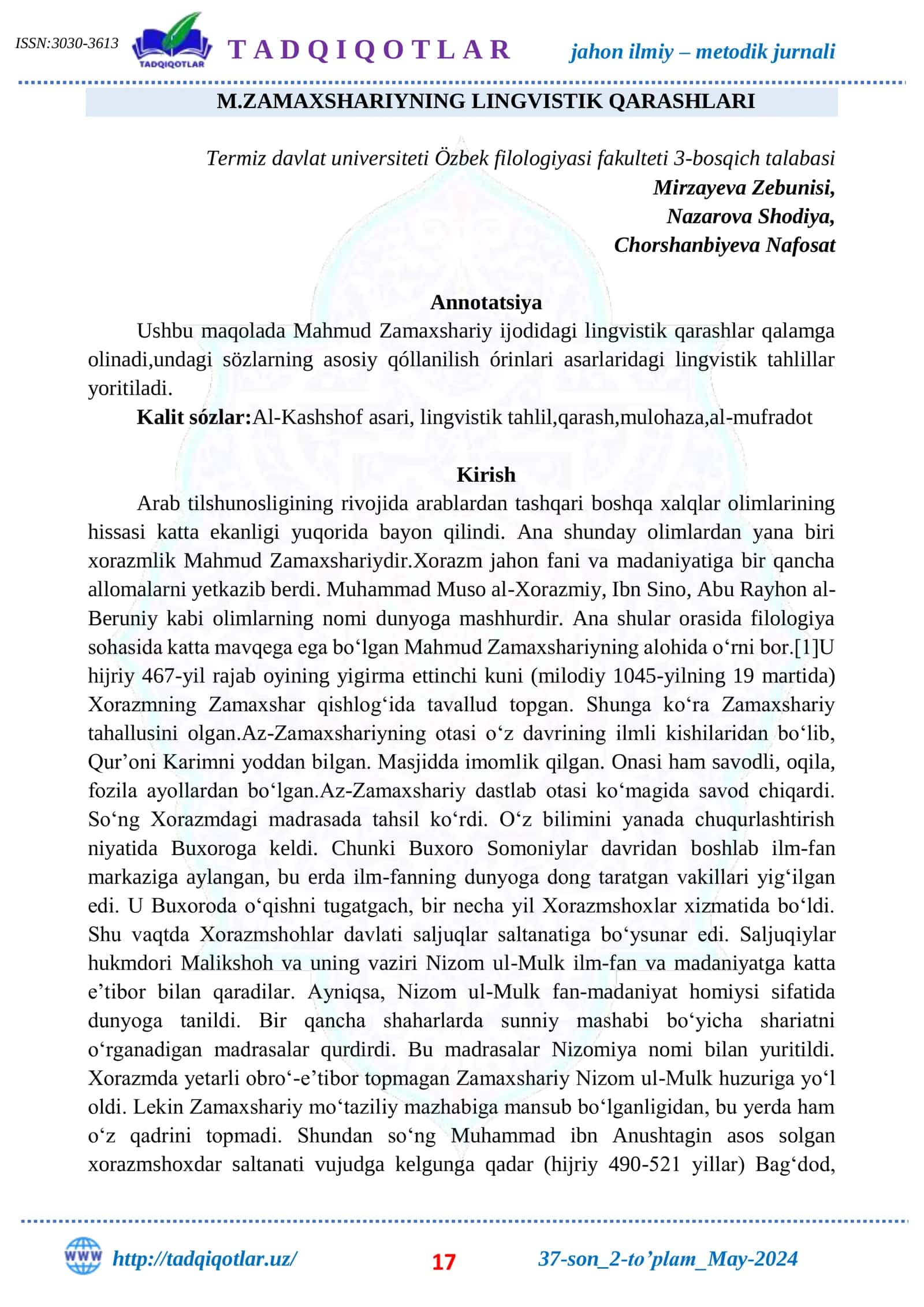 M.ZAMAXSHARIYNING LINGVISTIK QARASHLARI 1