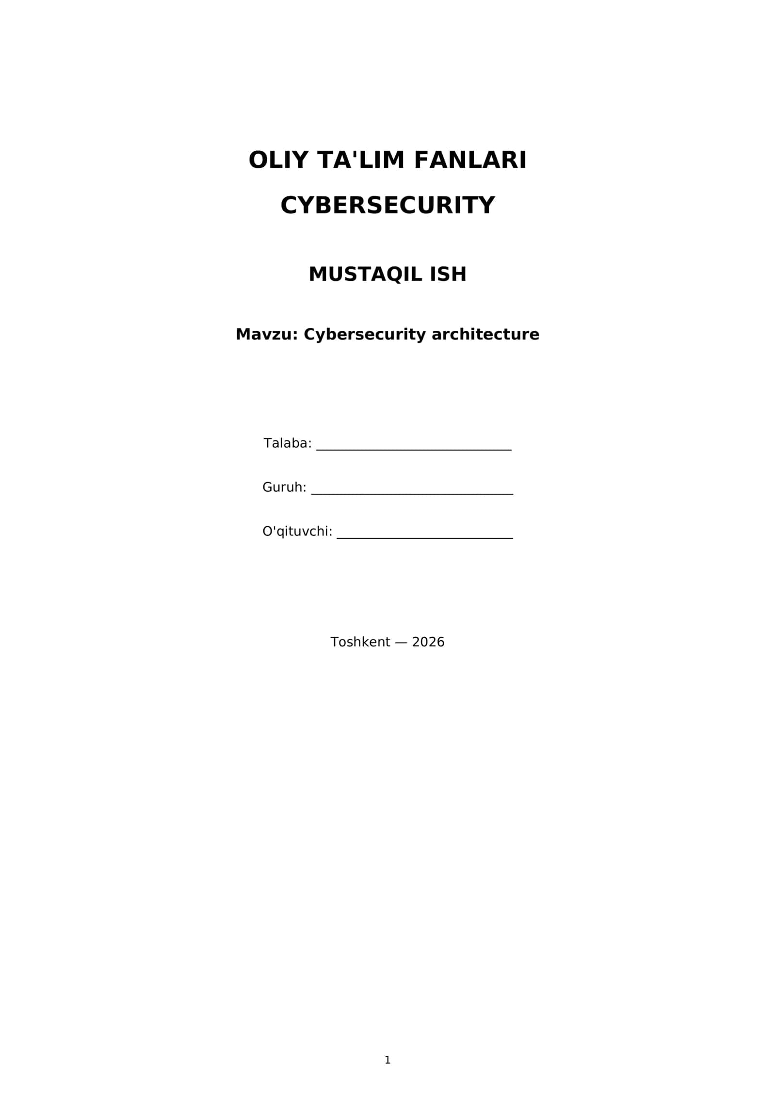 Cybersecurity architecture 1