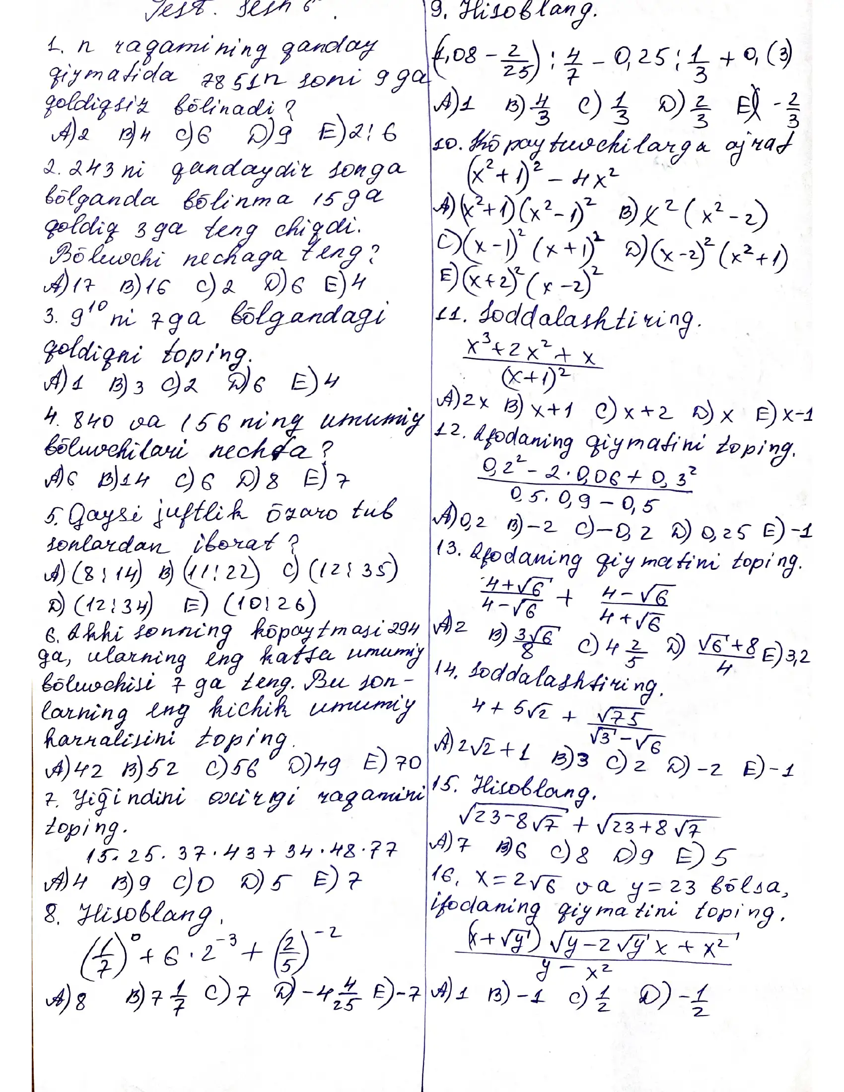 matematika test 1