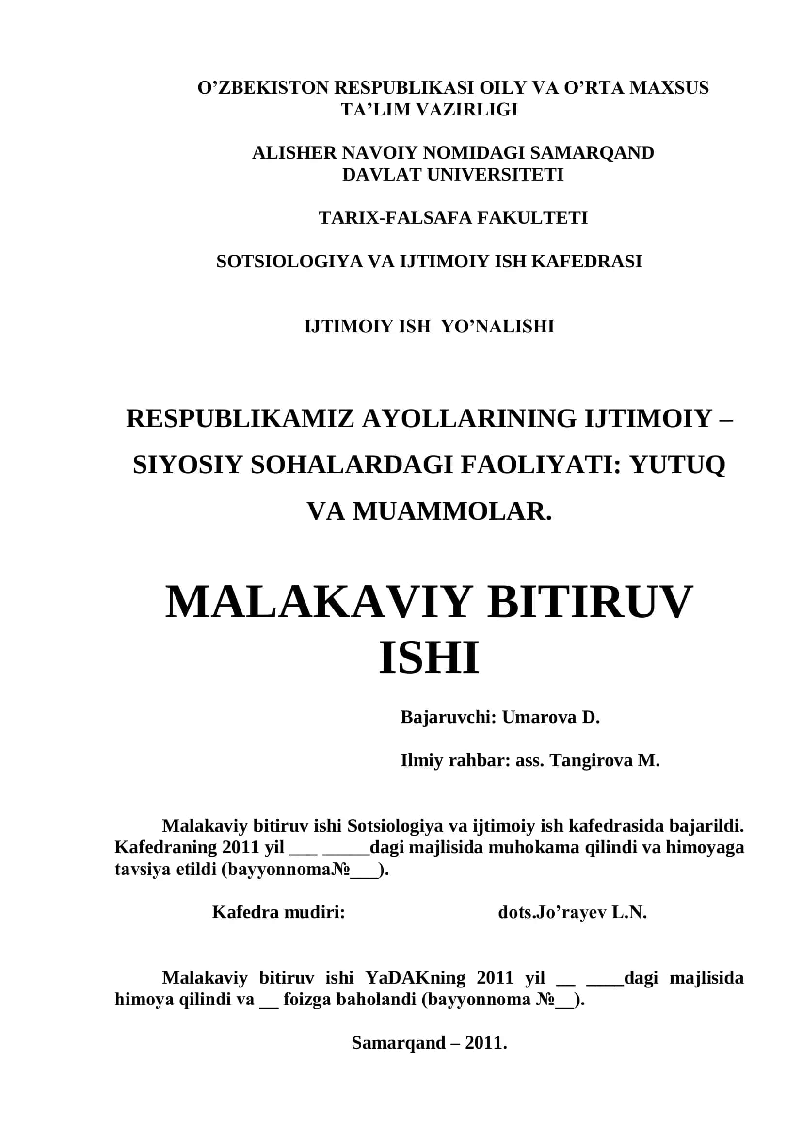 RESPUBLIKAMIZ AYOLLARINING IJTIMOIY-SIYOSIY SOHALARDAGI FAOLIYATI: YUTUQ VA MUAMMOLAR 1