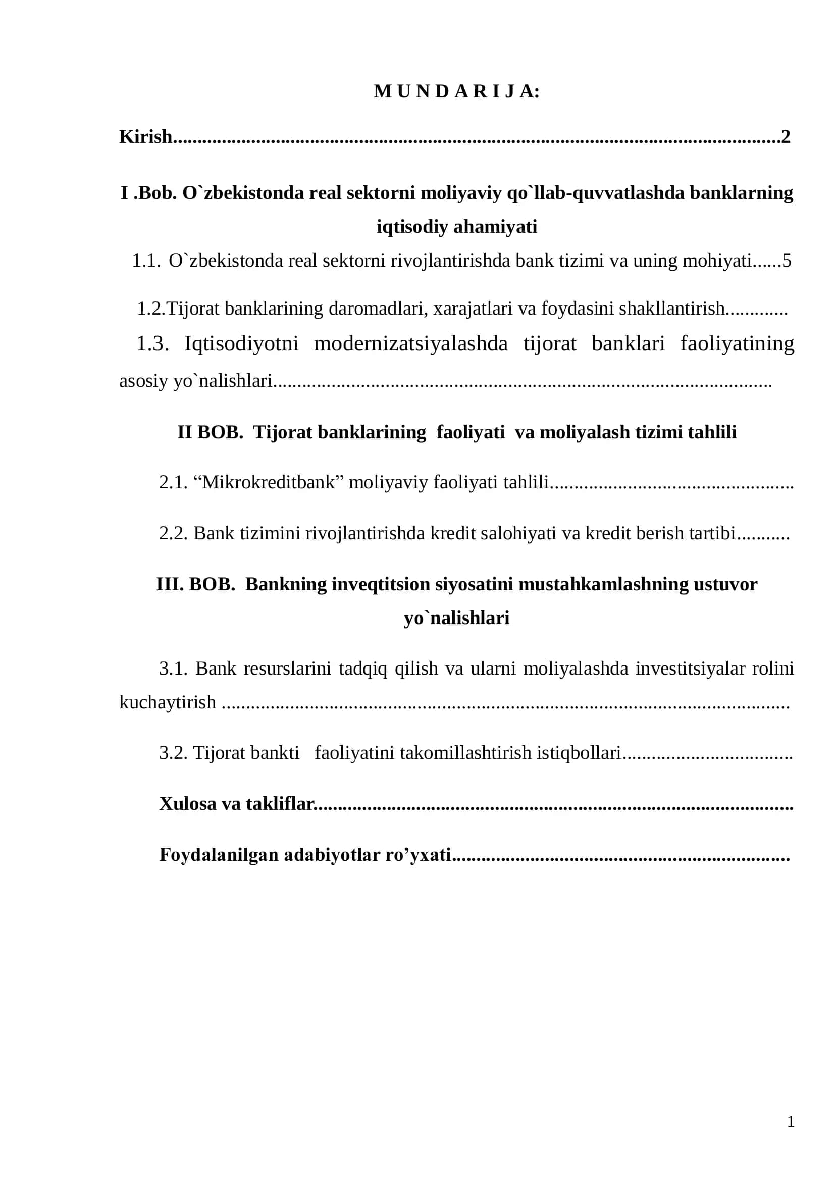 O`zbekistonda real sektorni moliyaviy qo`llab-quvvatlashda banklarning iqtisodiy ahamiyati 1