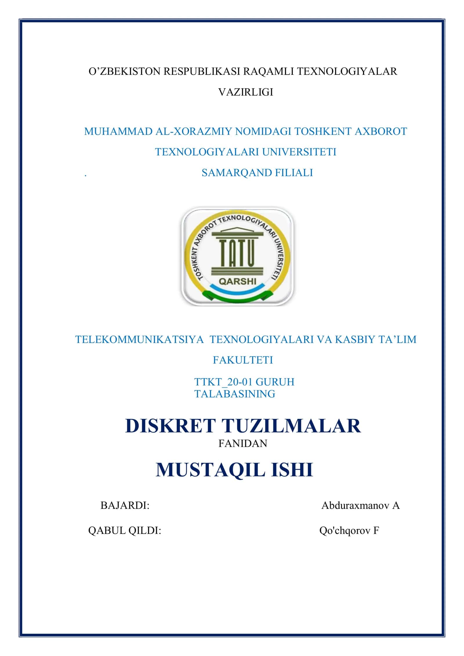 Fikrlar (mulohazalar) algebrasi, asosiy amallar, xossalari, to’liq amallar sistemasi 1