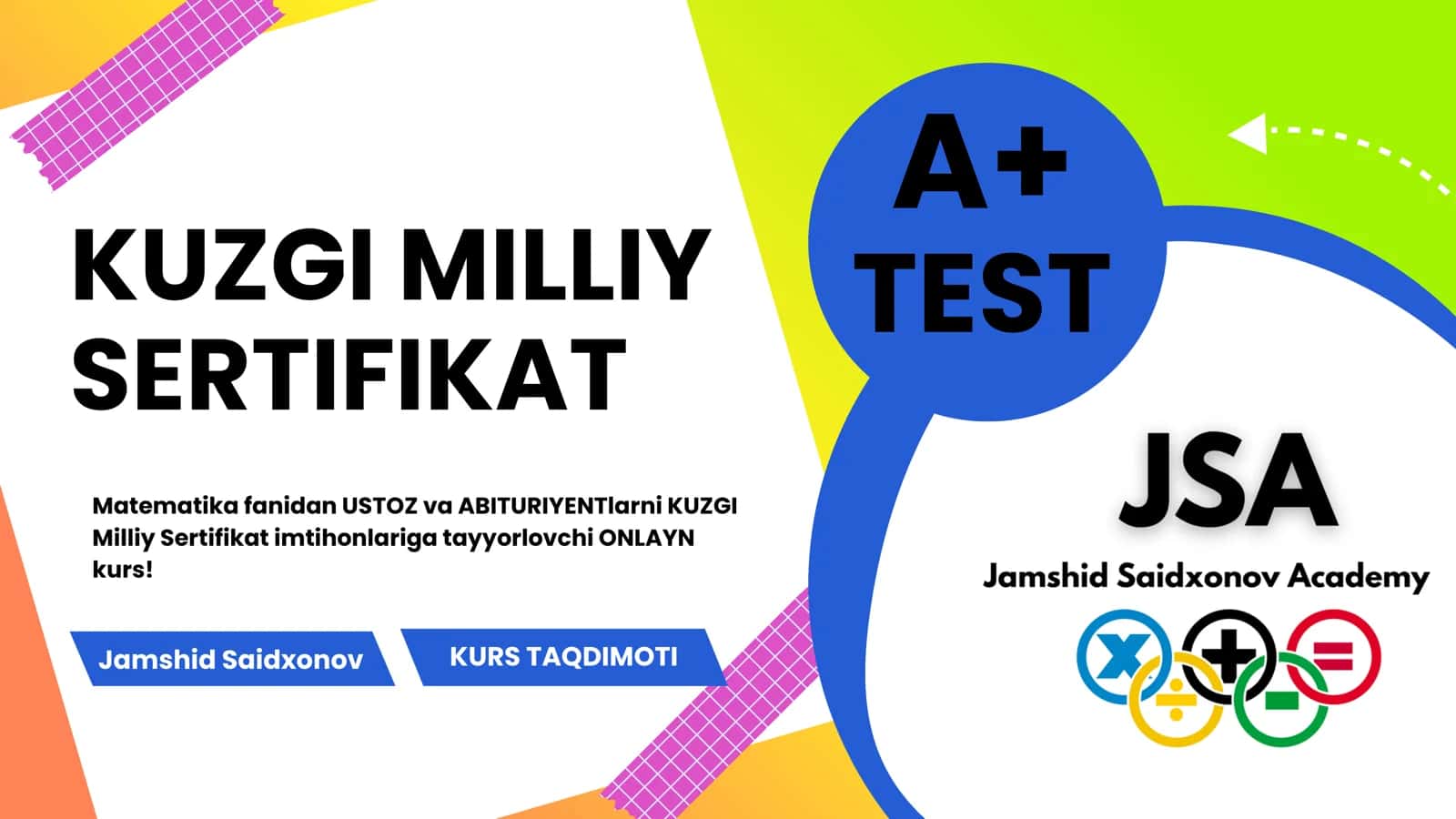 Matematika fanidan USTOZ va ABITURIYENTlarni KUZGI Milliy Sertifikat imtihonlariga tayyorlovchi ONLAYN kurs! 1