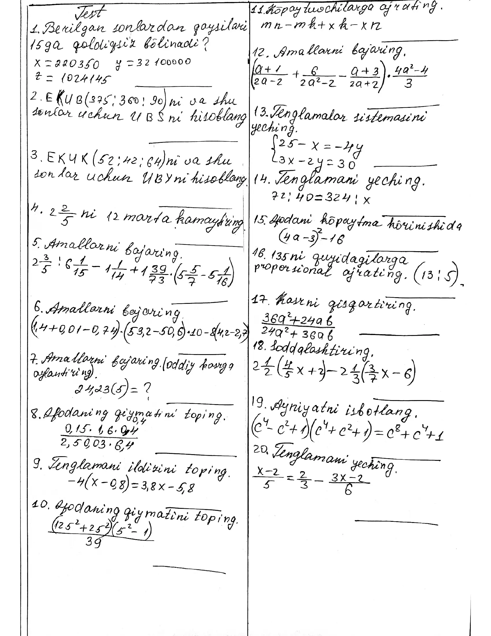 matematika test 1