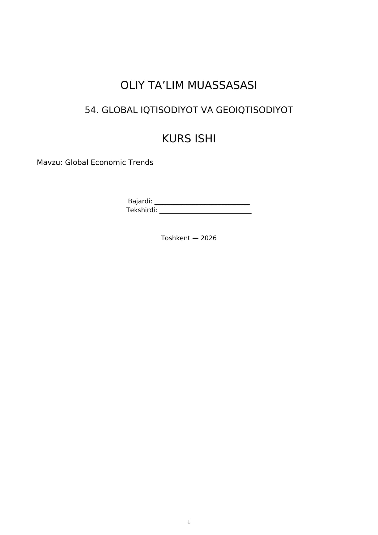 Kurs Ishi: Global Economic Trends 1