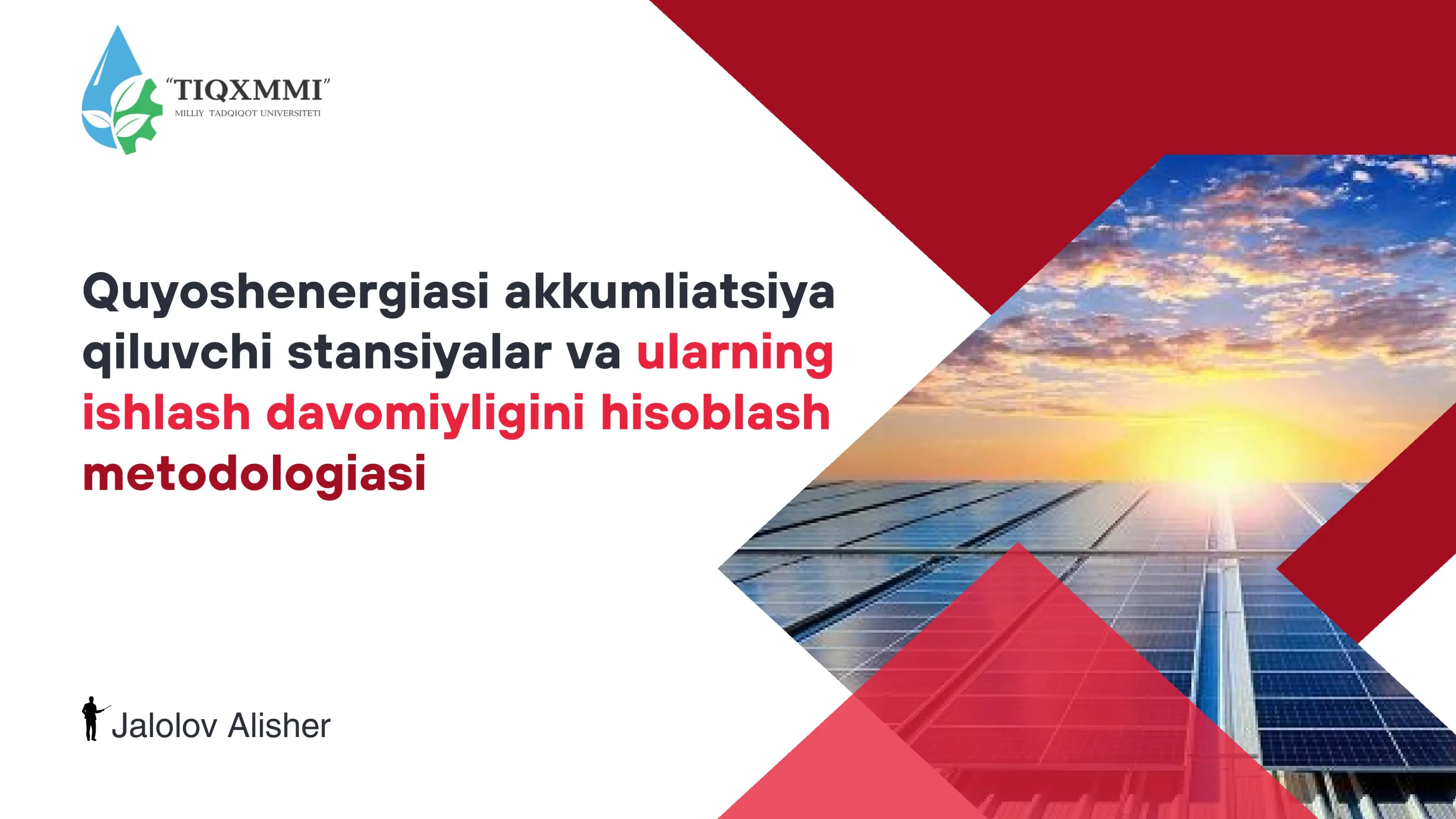 Quyoshenergiasi akkumliatsiya qiluvchi stansiyalar va ularning ishlash davomiyligini hisoblash metodologiasi 1