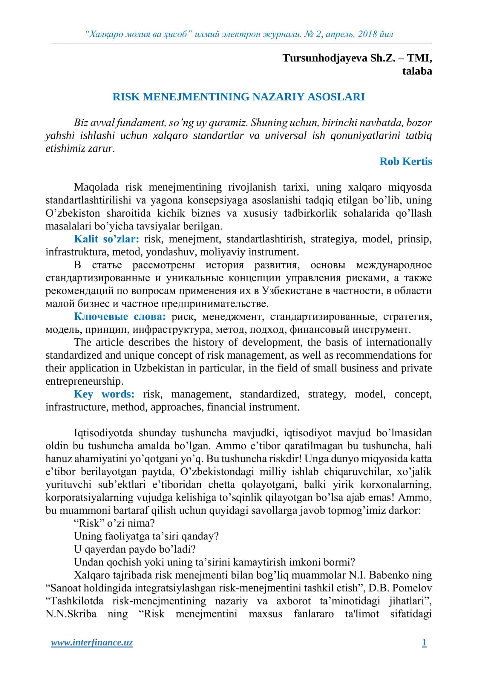 "RISK MENEJMENTINING NAZARIY ASOSLARI" 1