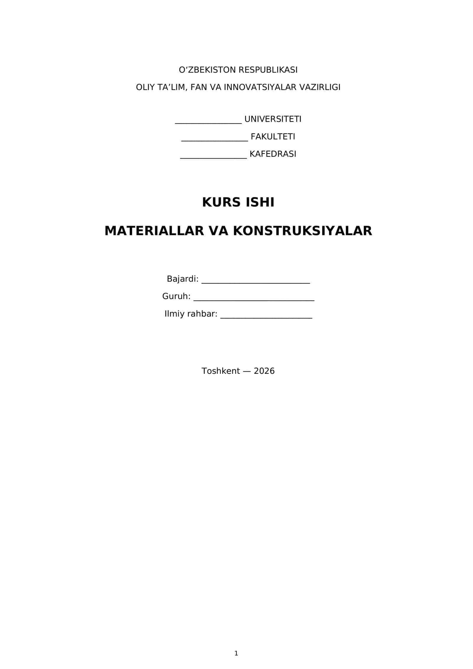 MATERIALLAR VA KONSTRUKSIYALAR 1