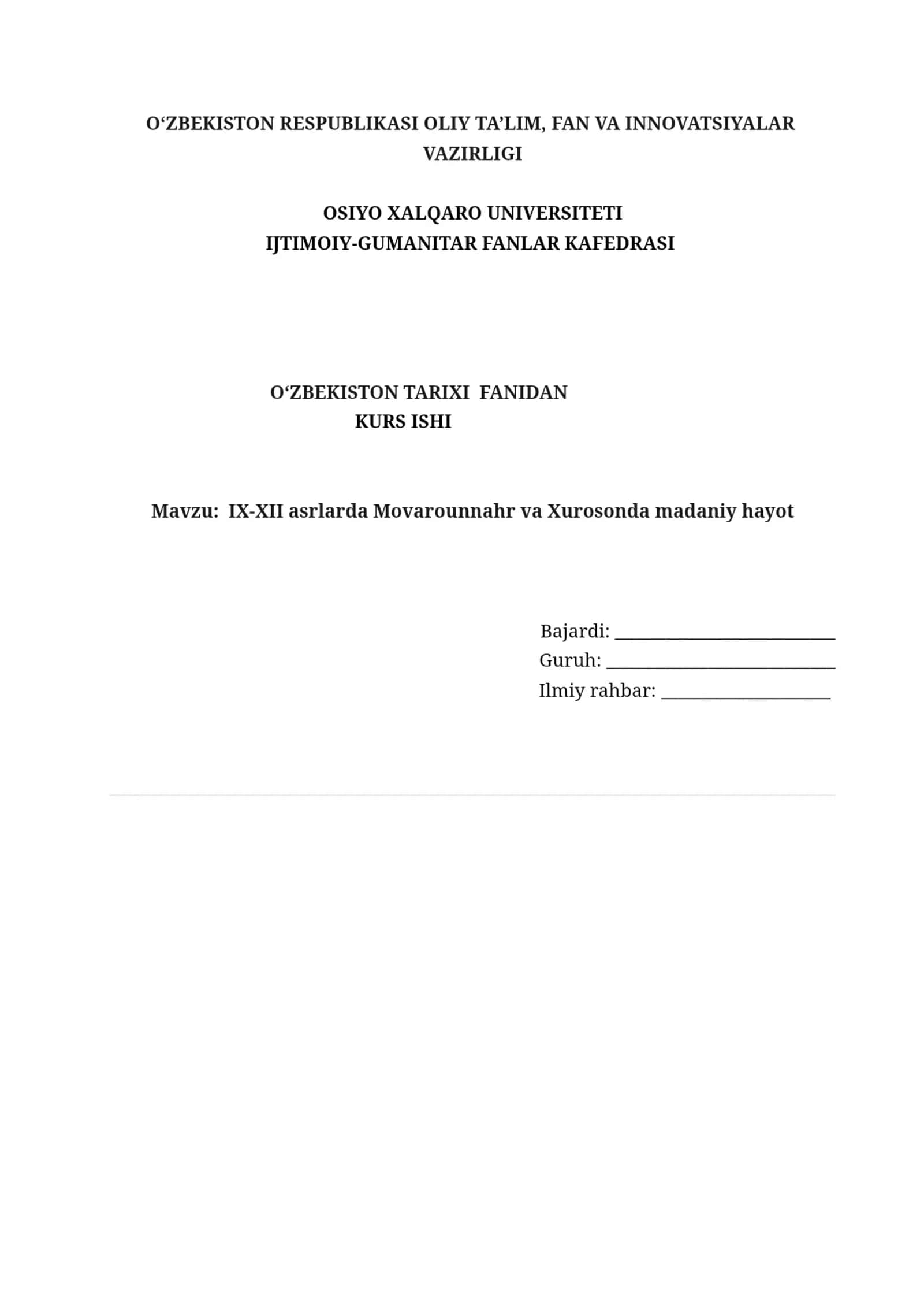 IX-XIII asrda Movorounnahr va Xurosonda madaniy hayot 1