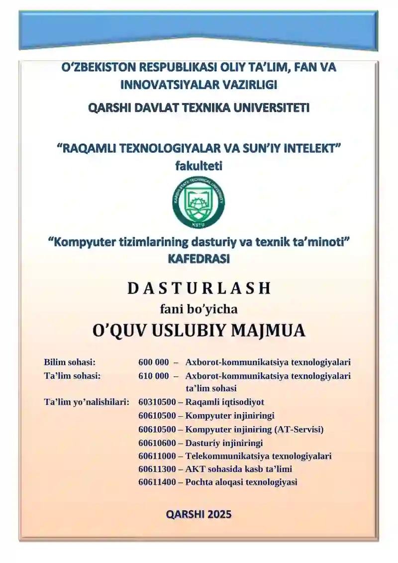 "Kompyuter tizimlarining dasturiy va texnik ta’minoti"