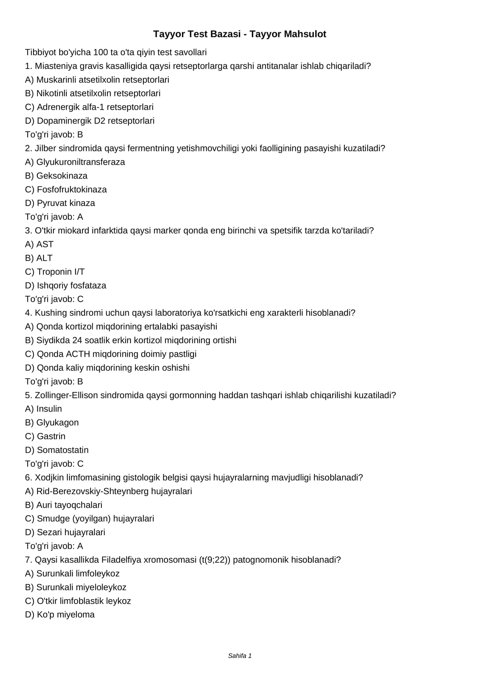 Tayyor Test Bazasi - Tayyor Mahsulot 1