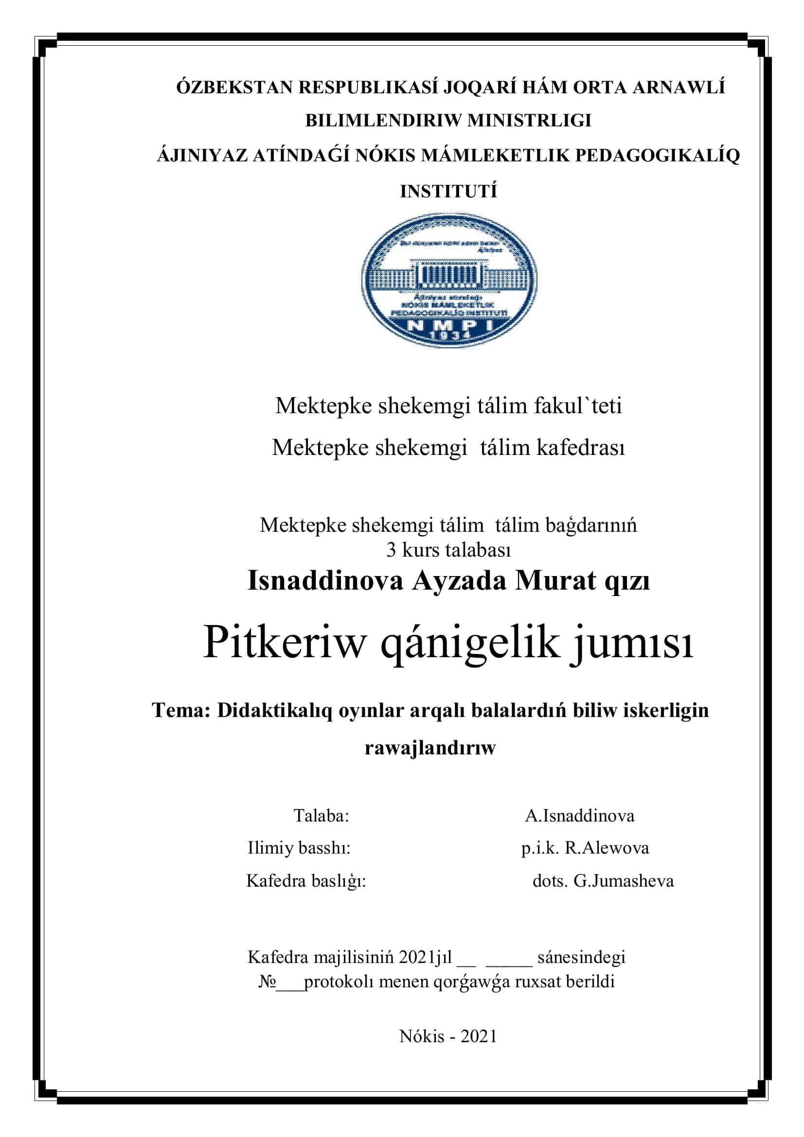 Pitkeriw qanigelik jumısı 1