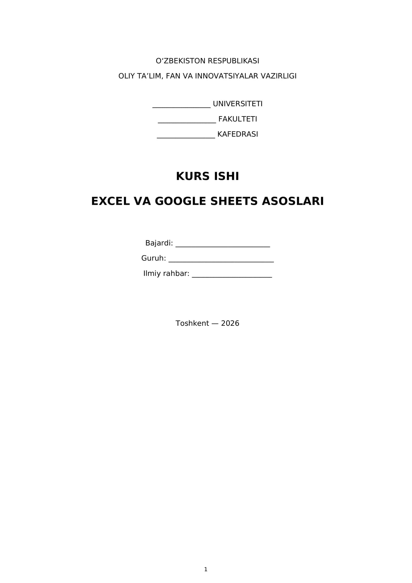 EXCEL VA GOOGLE SHEETS ASOSLARI 1
