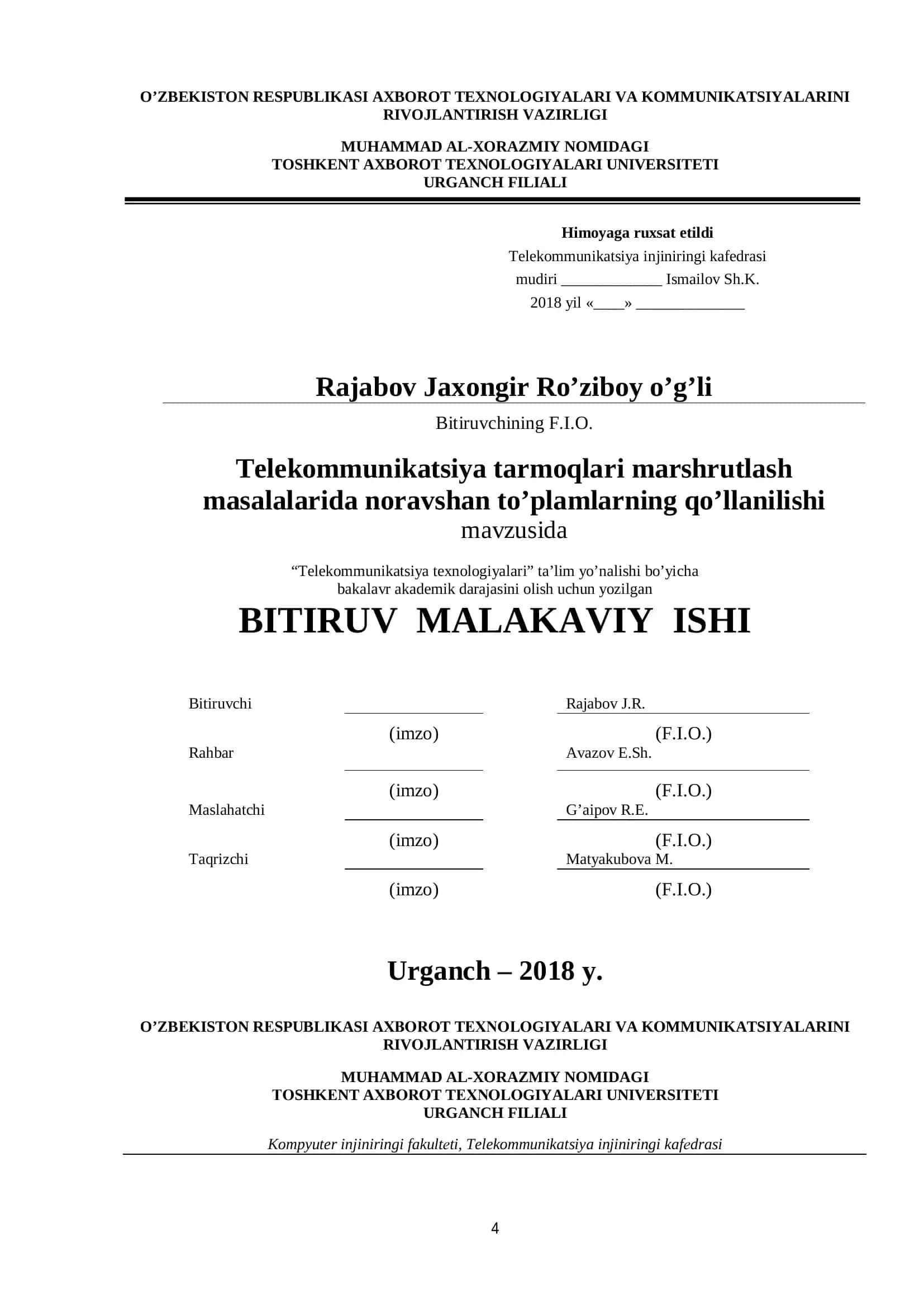 Telekommunikatsiya tarmoqlari marshrutlash masalalarida noravshan to’plamlarning qo’llanilishi 1