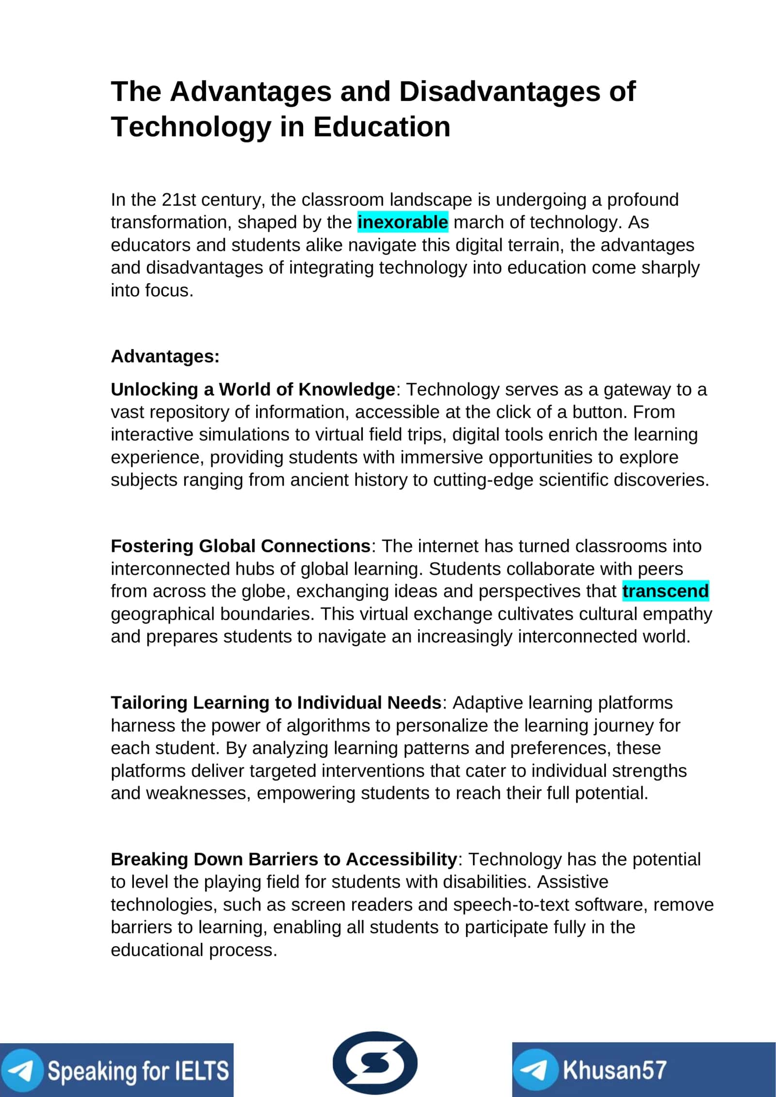 The Advantages and Disadvantages of Technology in Education 1