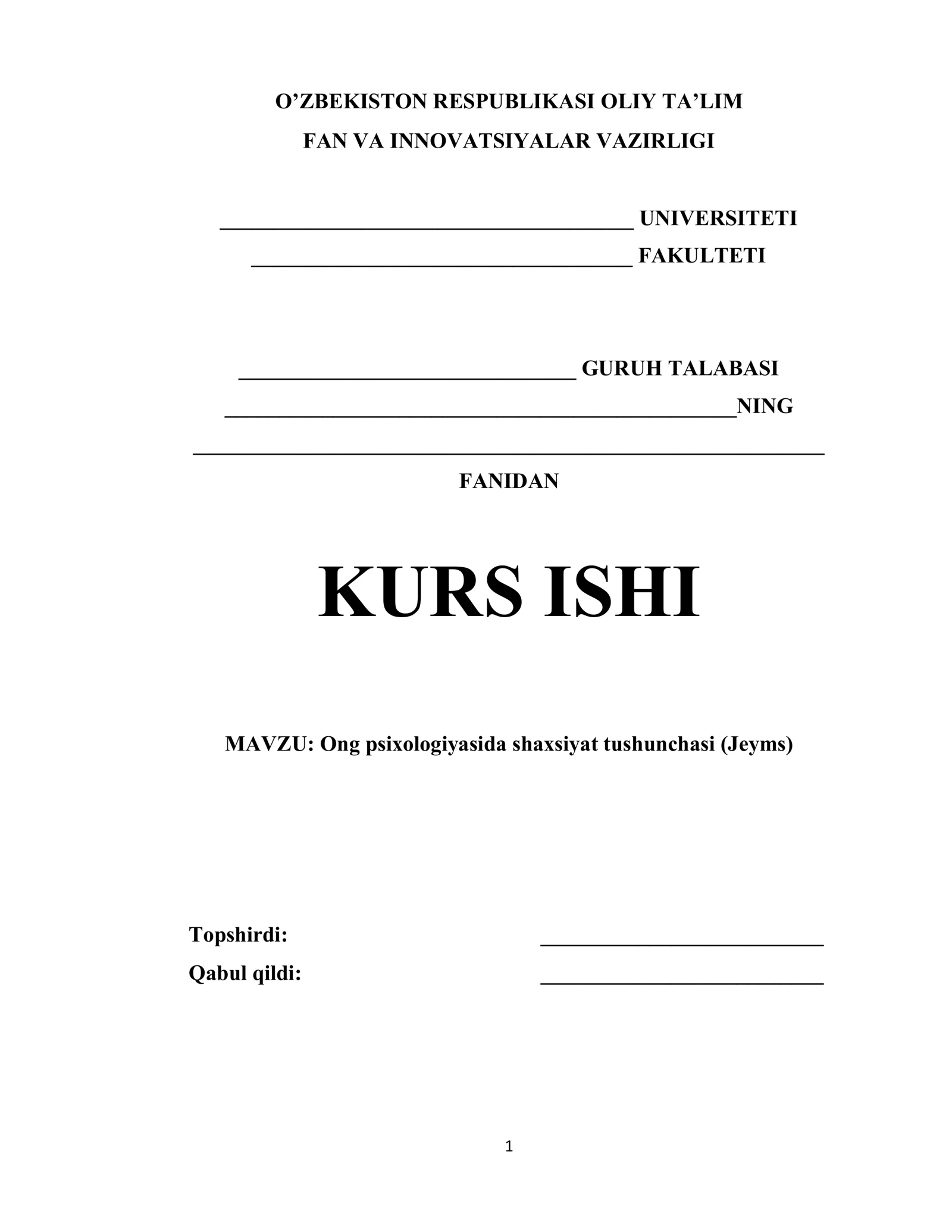 Ong psixologiyasida shaxsiyat tushunchasi (Jeyms) 1