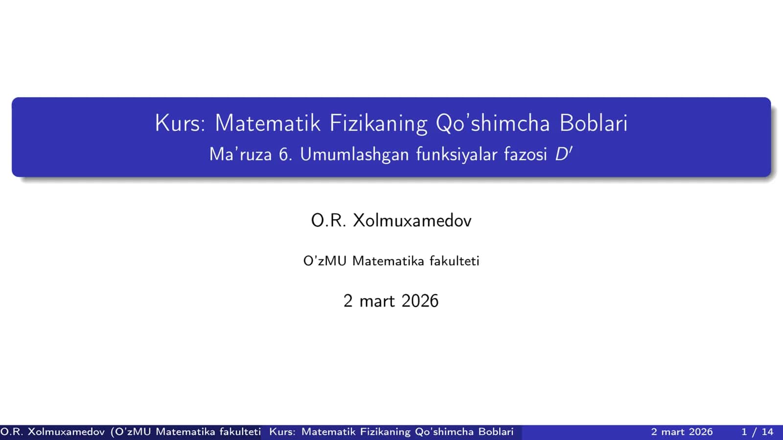 Umumlashgan funksiyalar fazosi D` (2) 1