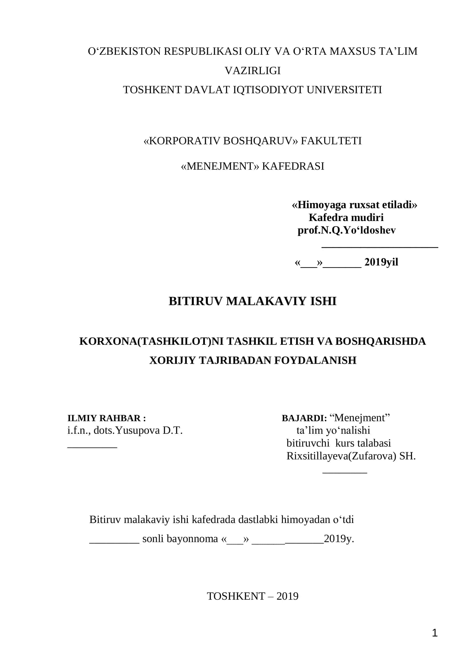 KORPORATIV BOSHQARUV MALAKAVIY ISHI 1