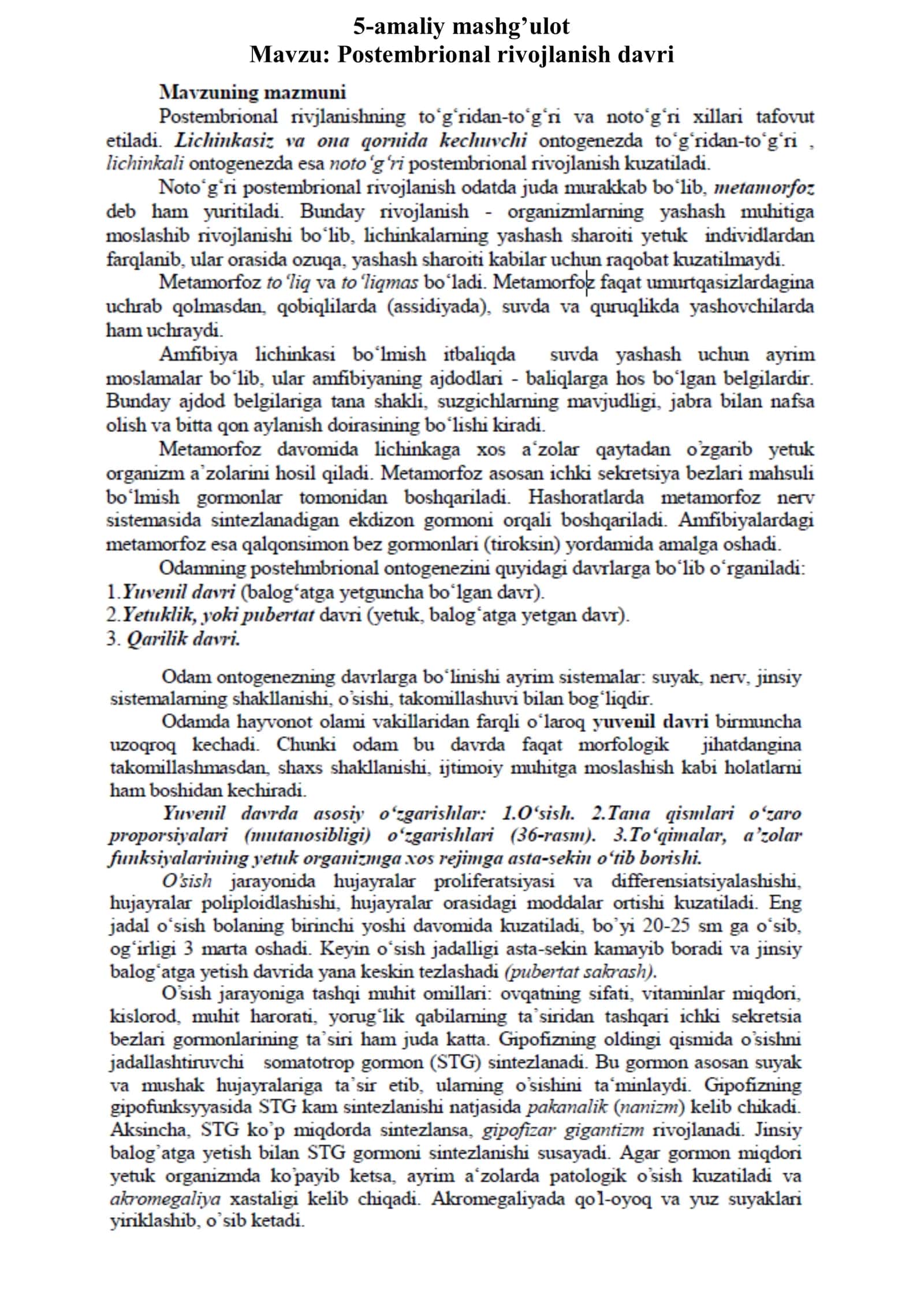 Post embrional rivojlanish davri 1