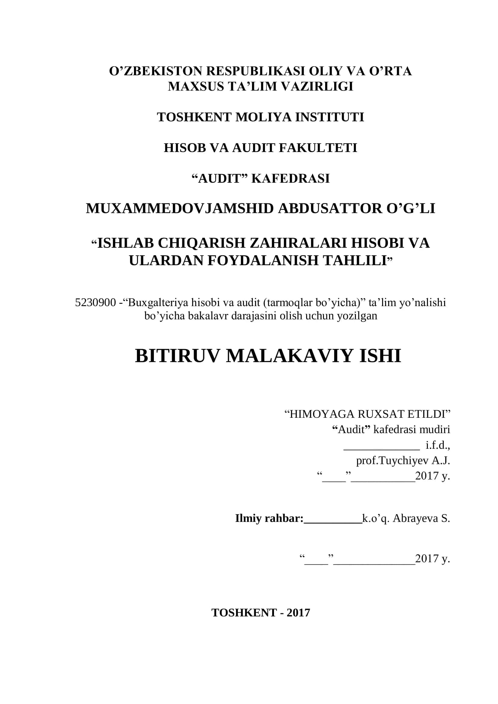 Ishlab chiqarish zahiralari hisobi va ulardan foydalash tahlili 1