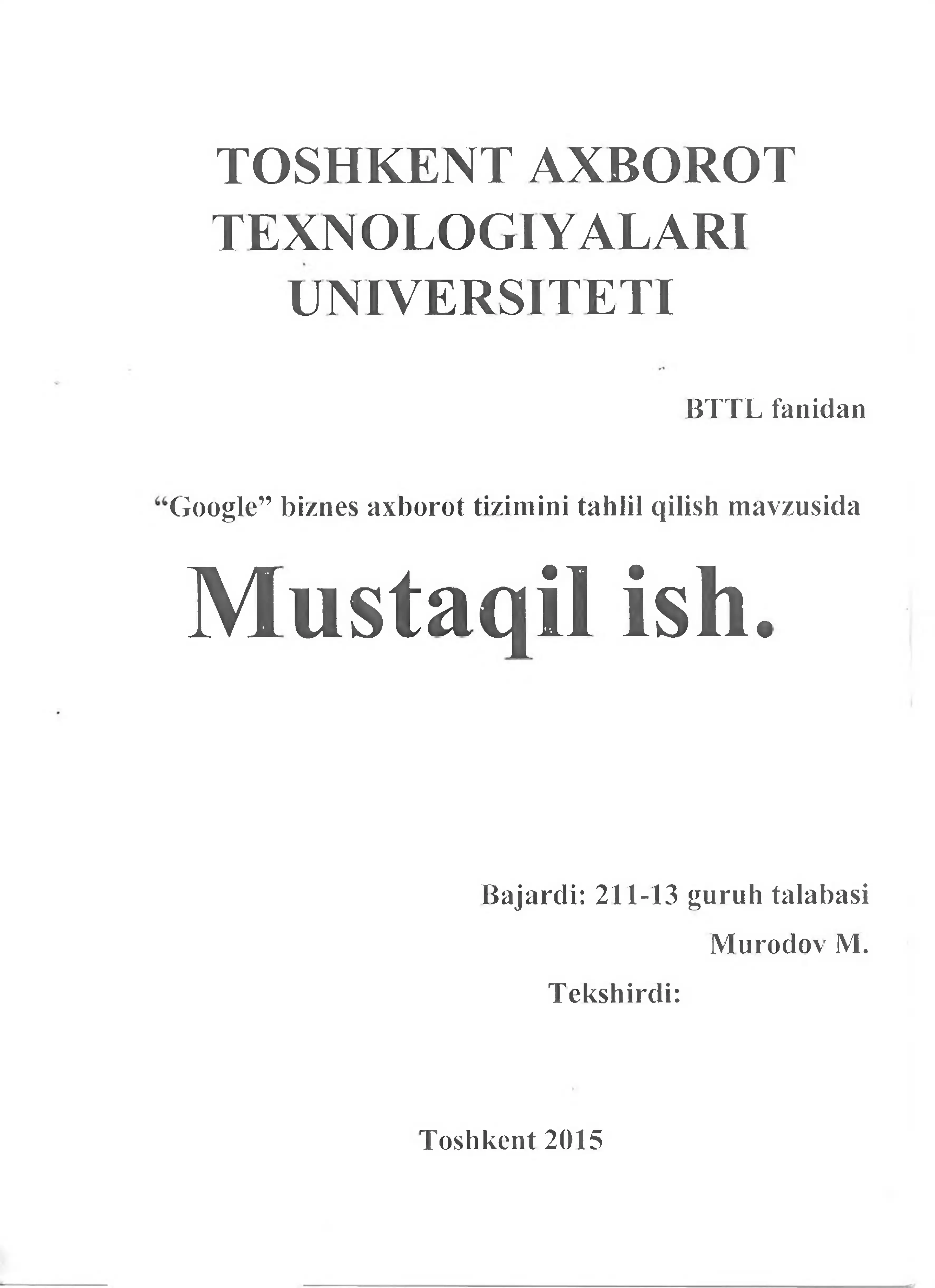Google biznes axborot ti/imini tahlil qilish 1