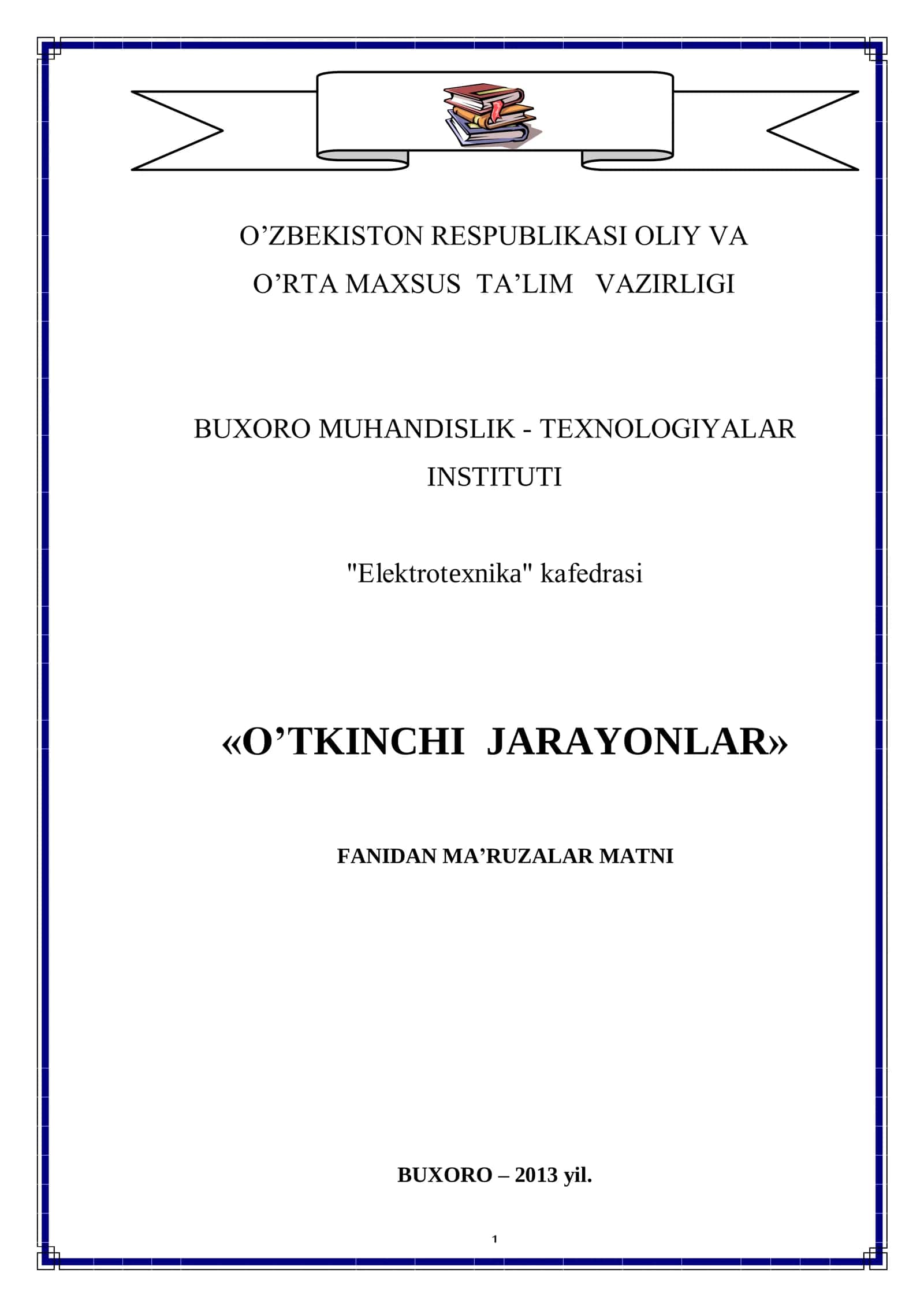 O’tkinchi jarayonlar - Elektroenergetika 1