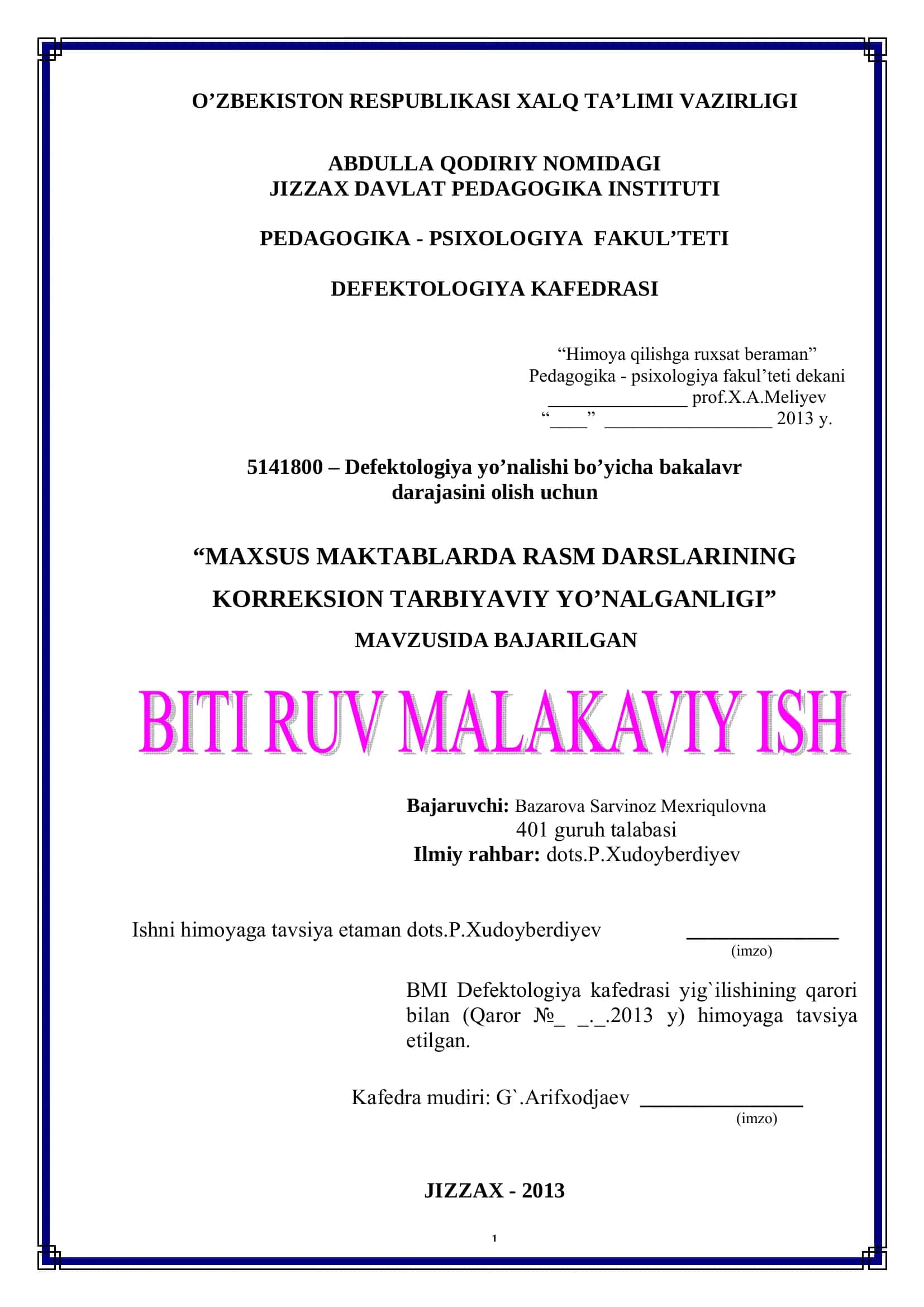MAKSUS MAKTABLARDA RASM DARSLARINING KORREKSION TARBIYAVIY YO'NALGANLIGI 1