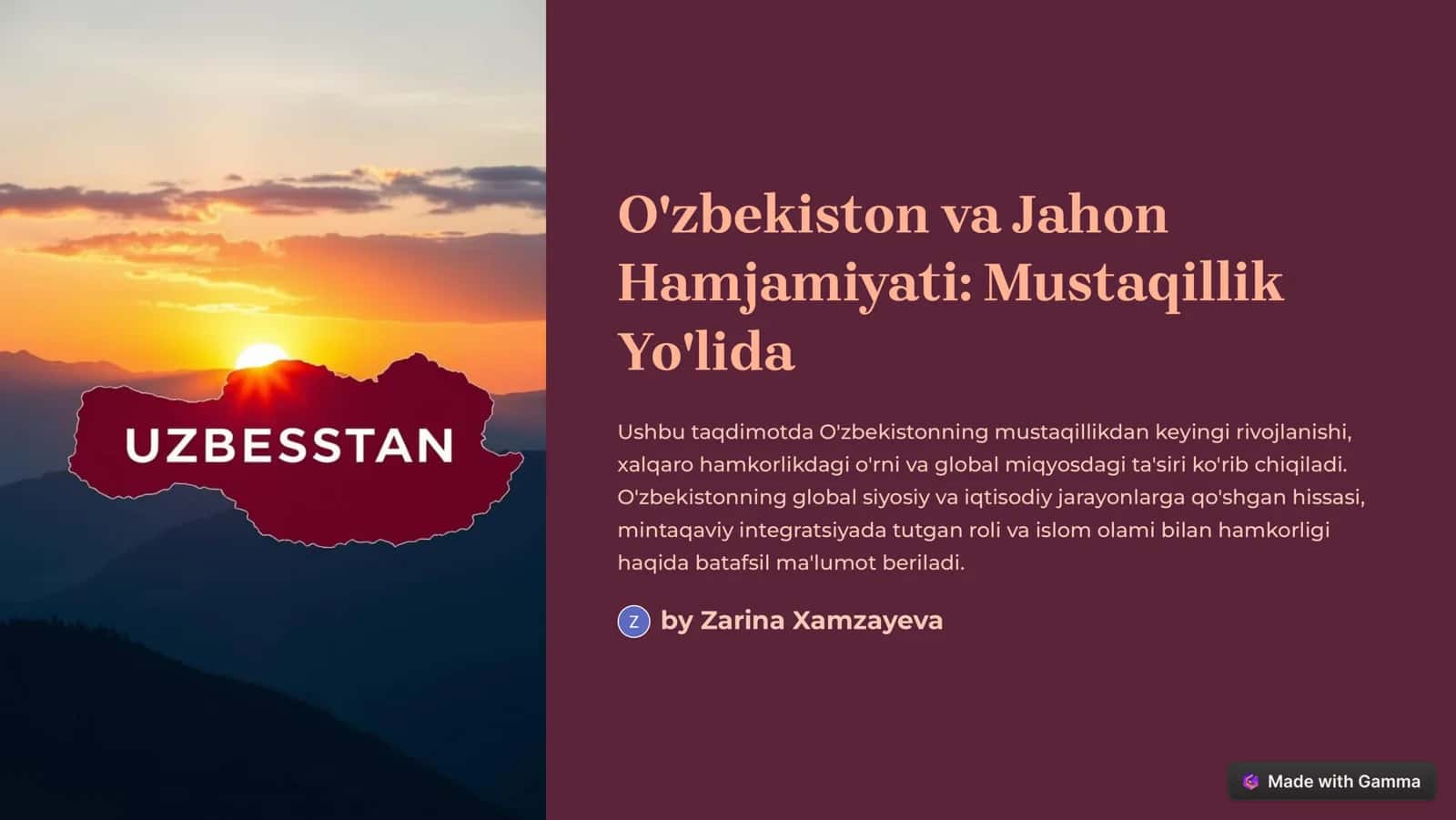 O'zbekiston va Jahon Hamjamiyati: Mustaqillik Yo'lida 1