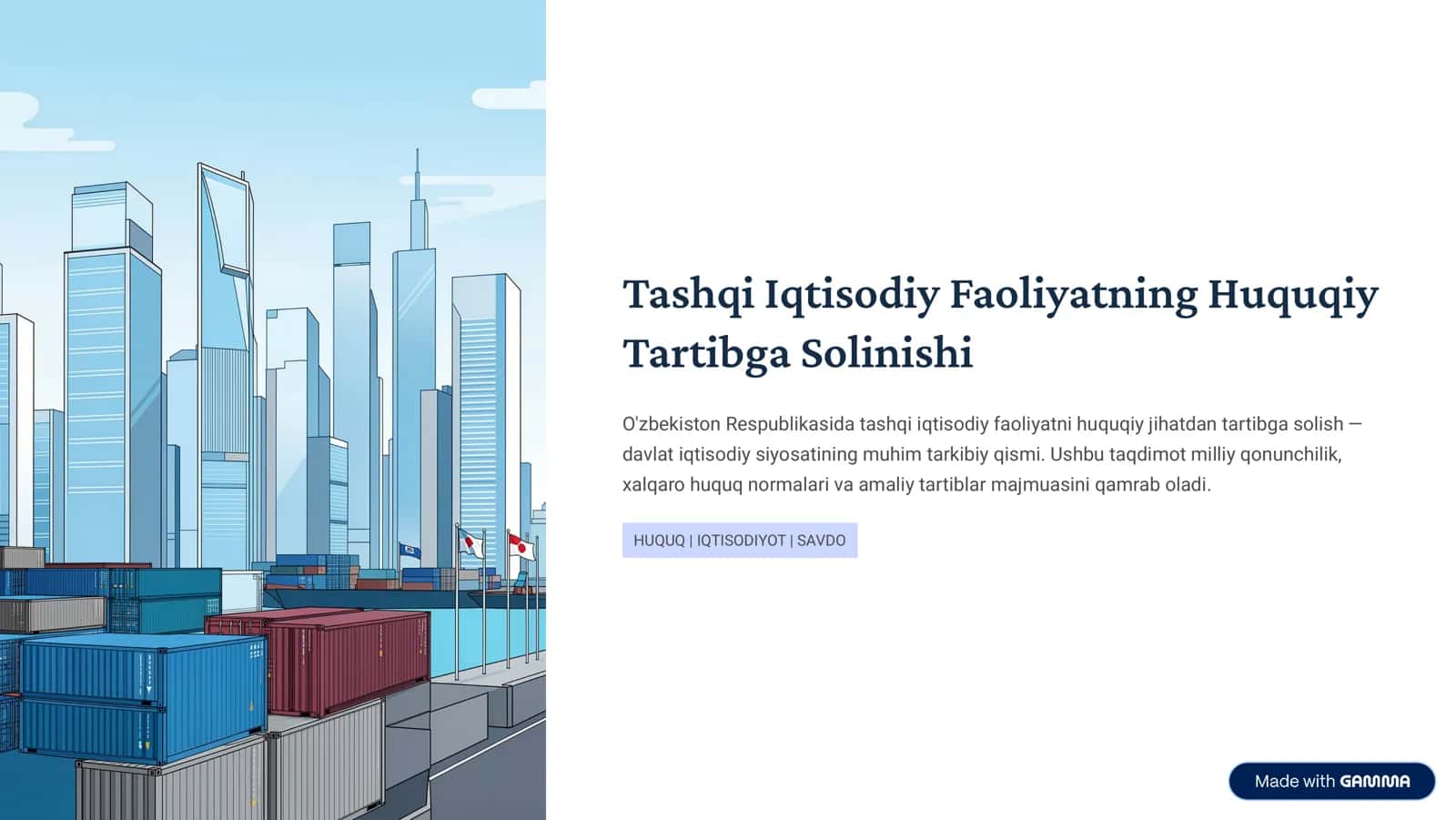 Tashqi Iqtisodiy Faoliyatning Huquqiy  Tartibga Solinishi 1