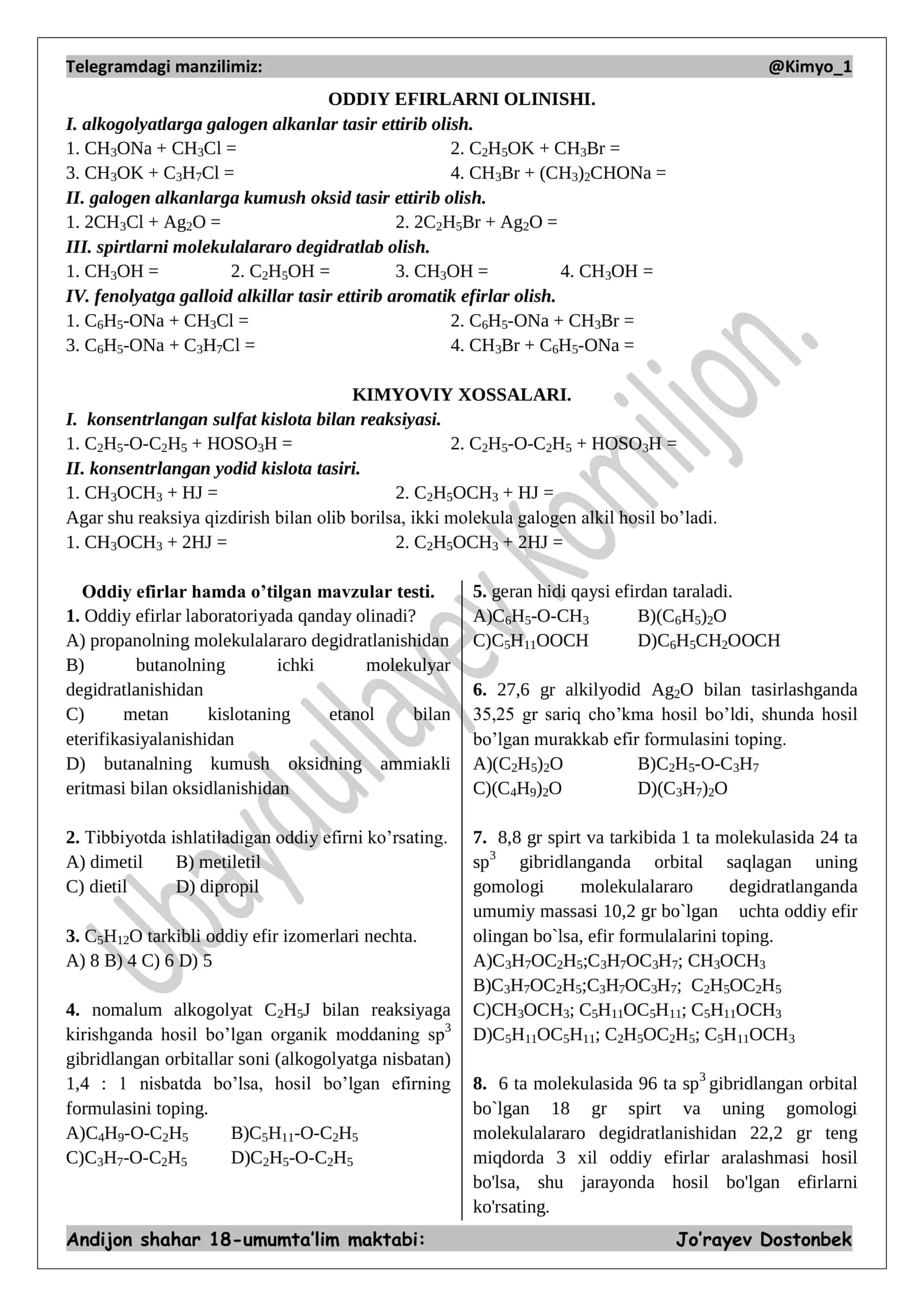 ODDIY EFIRLARNI OLINISHI 1