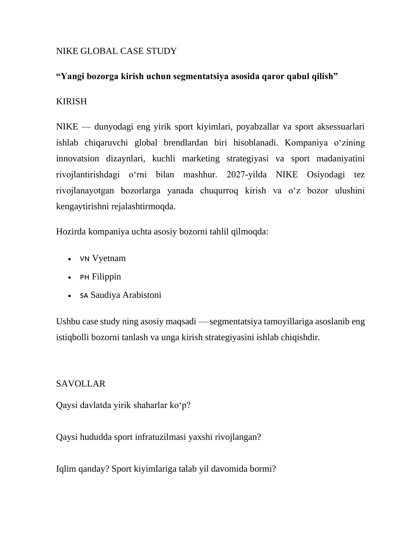 NIKE GLOBAL CASE STUDY 1