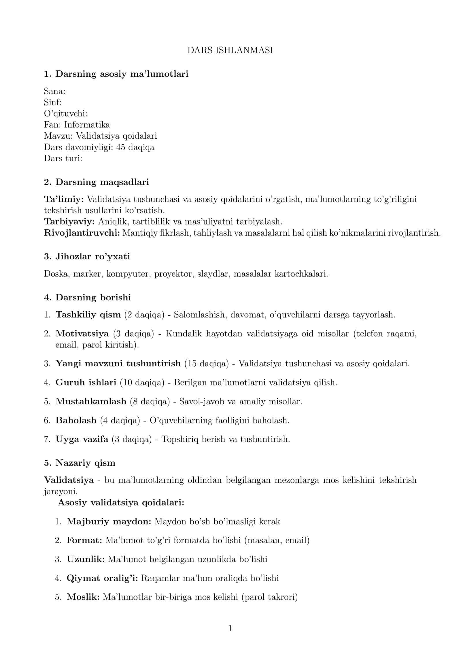 Validatsiya qoidalari 1
