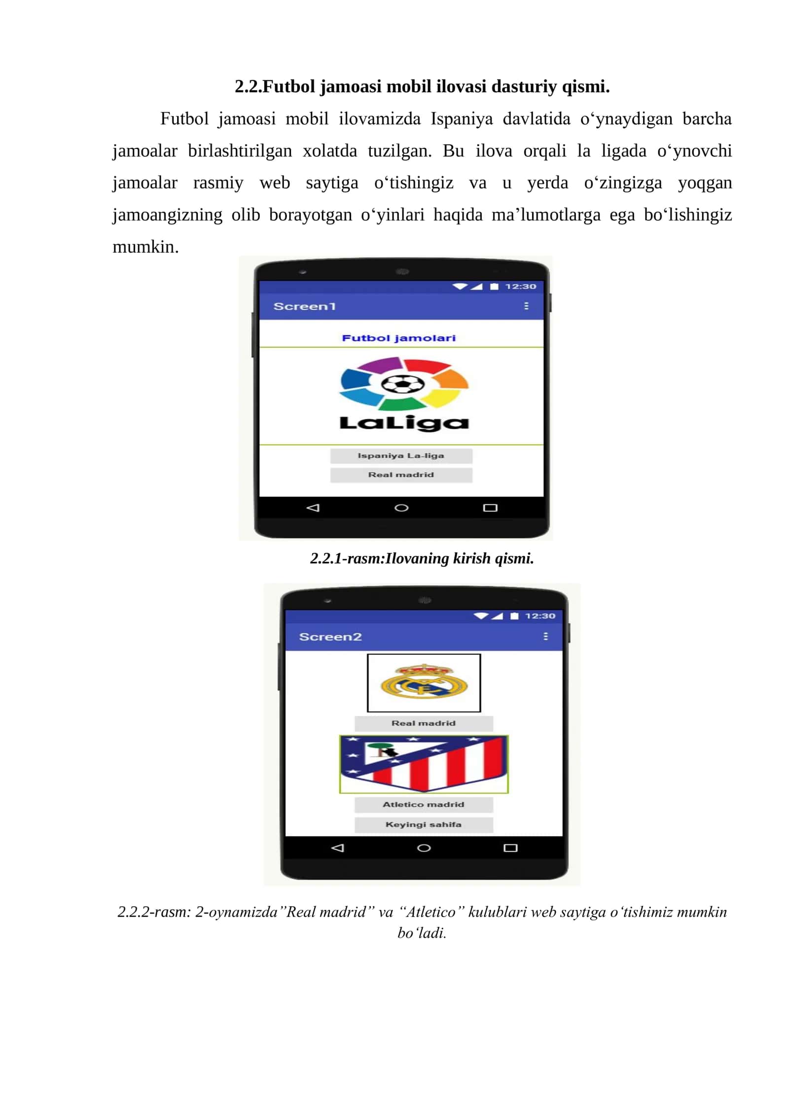 Futbol jamoasi mobil ilovasi dasturiy qismi 1